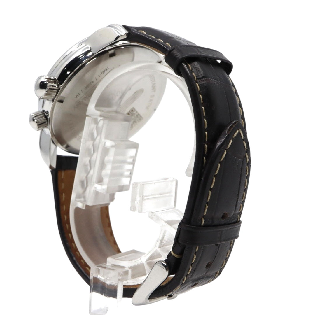 【極美品/電池交換済】 ZEPPELIN ツェッペリン 100周年記念モデル 7640-1 腕時計 メンズ クロノグラフ ビッグデイト アイボリー文字盤 ブラウンレザー ドイツ製 パイロットウォッチ クラシック エレガント アナログ クォーツ 稼働品 G2