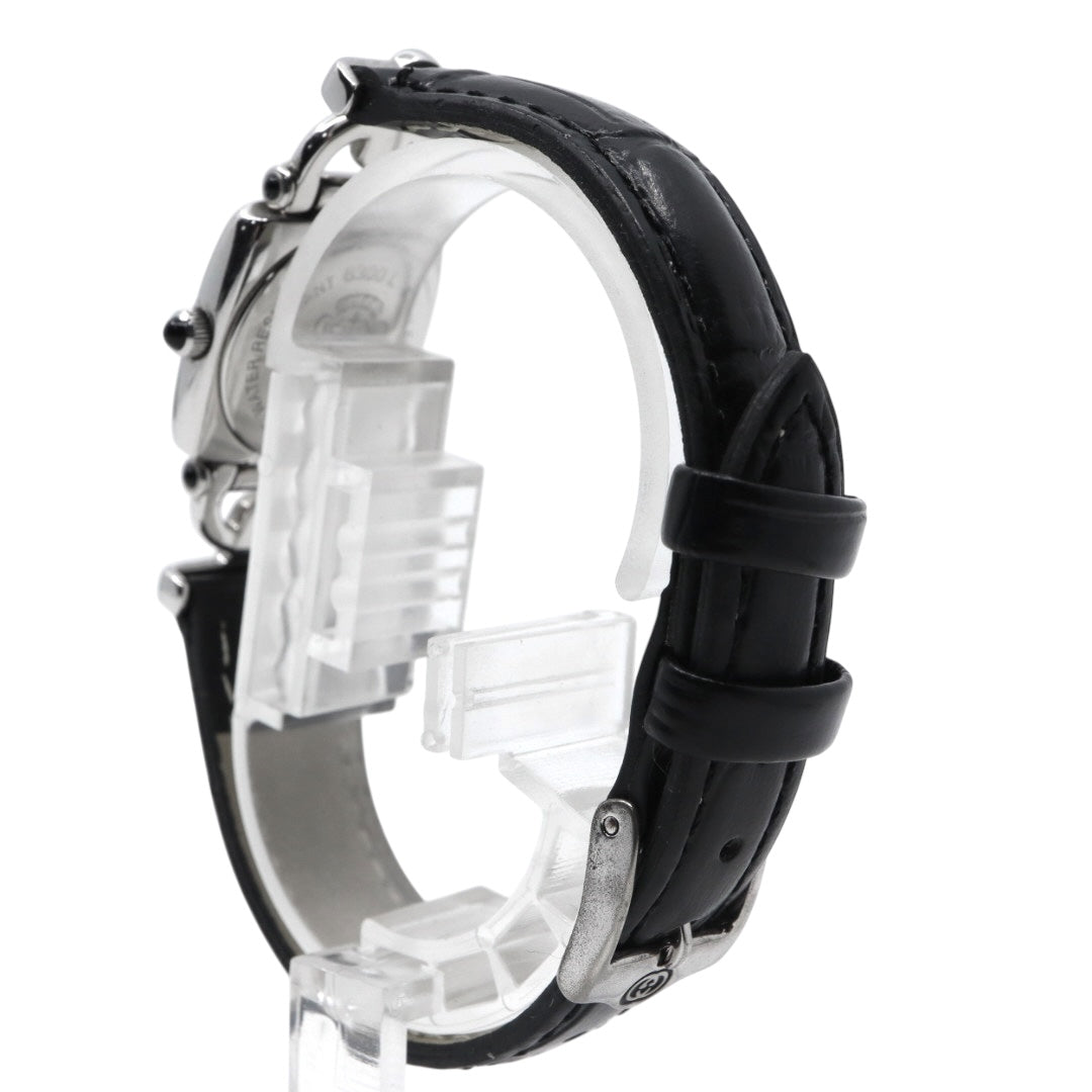 【美品/電池交換済/新品ベルト(社外品)】グッチ GUCCI 6300L レディース腕時計 クオーツ スクエアケース シルバー ホワイト文字盤 ブラックレザーベルト ホースビットデザイン クラシック エレガント ドレスウォッチ SWISS MADE G2