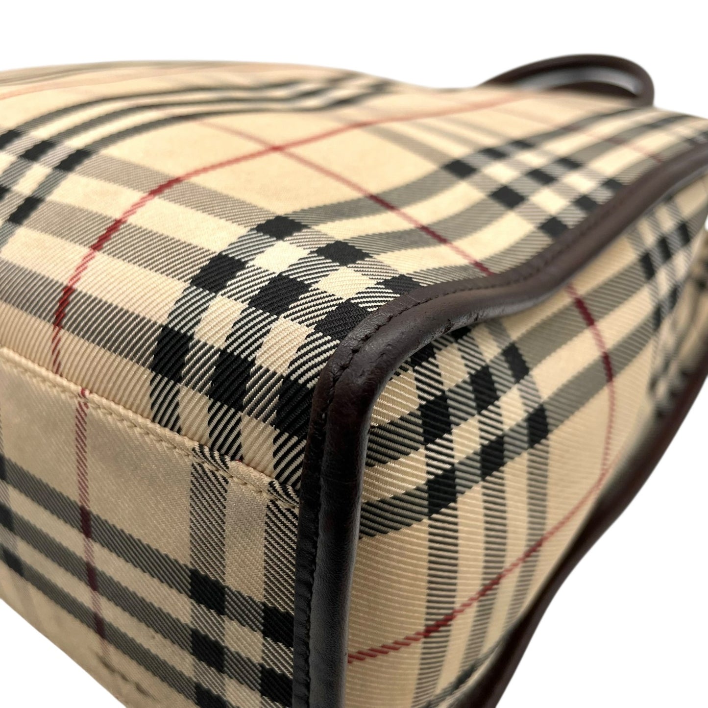 バーバリー BURBERRY ノバチェック ハンドバッグ トートバッグ スクエアトート ベージュ ブラウン 茶 チェック柄 キャンバス レザー シルバー金具 ロゴ レディース メンズ K7