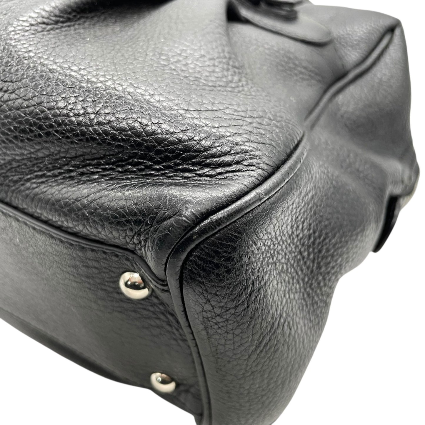 美品 サルヴァトーレ フェラガモ Salvatore Ferragamo ガンチーニ ハンドバッグ ミニボストン ワンショルダー ブラック 黒 NERO レザー シルバー金具 ロゴ 肩掛け可 レディース A