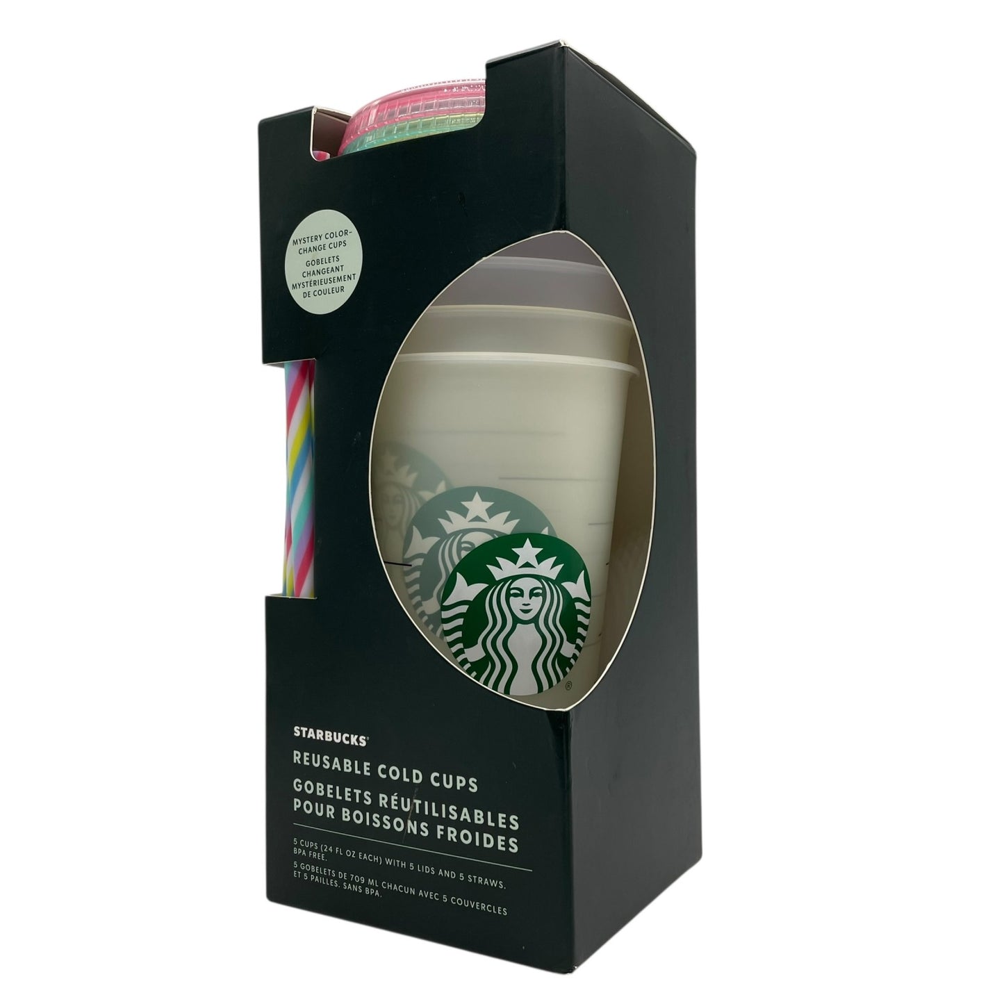 【海外限定】STARBUCKS スターバックス ミステリーカラーチェンジカップ リユーザブルカップ コールド専用 カップ グラス コップ パーティー 5点セット P