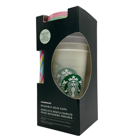 【海外限定】STARBUCKS スターバックス ミステリーカラーチェンジカップ リユーザブルカップ コールド専用 カップ グラス コップ パーティー 5点セット P