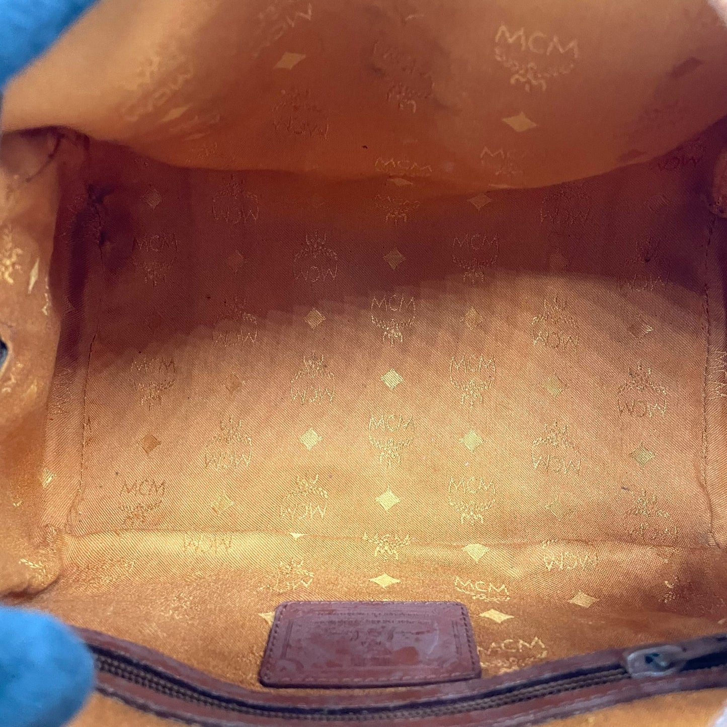 エムシーエム MCM ヴィセトス 2WAY ハンドバッグ ミニボストンバッグ ショルダーバッグ 茶 ブラウン コニャック レザー ゴールド金具 斜め掛け可 レディース C