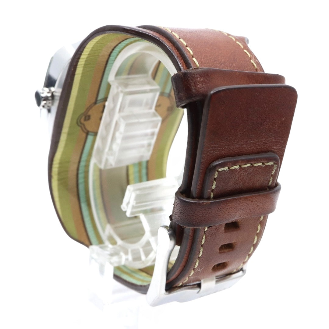 【美品/稼働品】フォッシル 腕時計 JR-9633 アナデジ ウッド調文字盤 カフレザー ワイドベルト ブラウン シルバー メンズ クオーツ ヴィンテージ レトロ 個性的 デザインウォッチ ストリート カジュアル G9