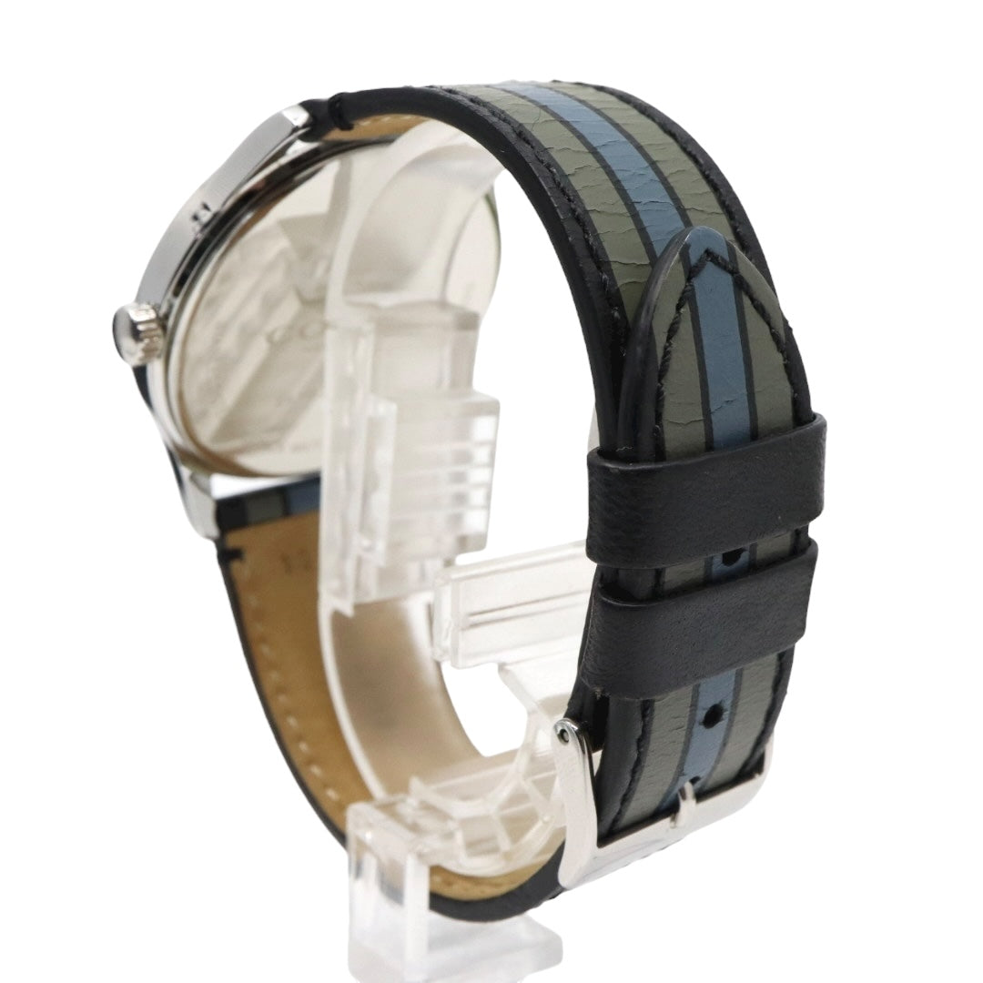 【美品】コーチ COACH 腕時計 メンズ チャールズ Charles ブラック シルバー マルチカラー ストライプ レザー CA.118.2.112.1537 クォーツ アナログ 3針 ビジネス カジュアル シンプル 個性的 希少 ビッグフェイス G11