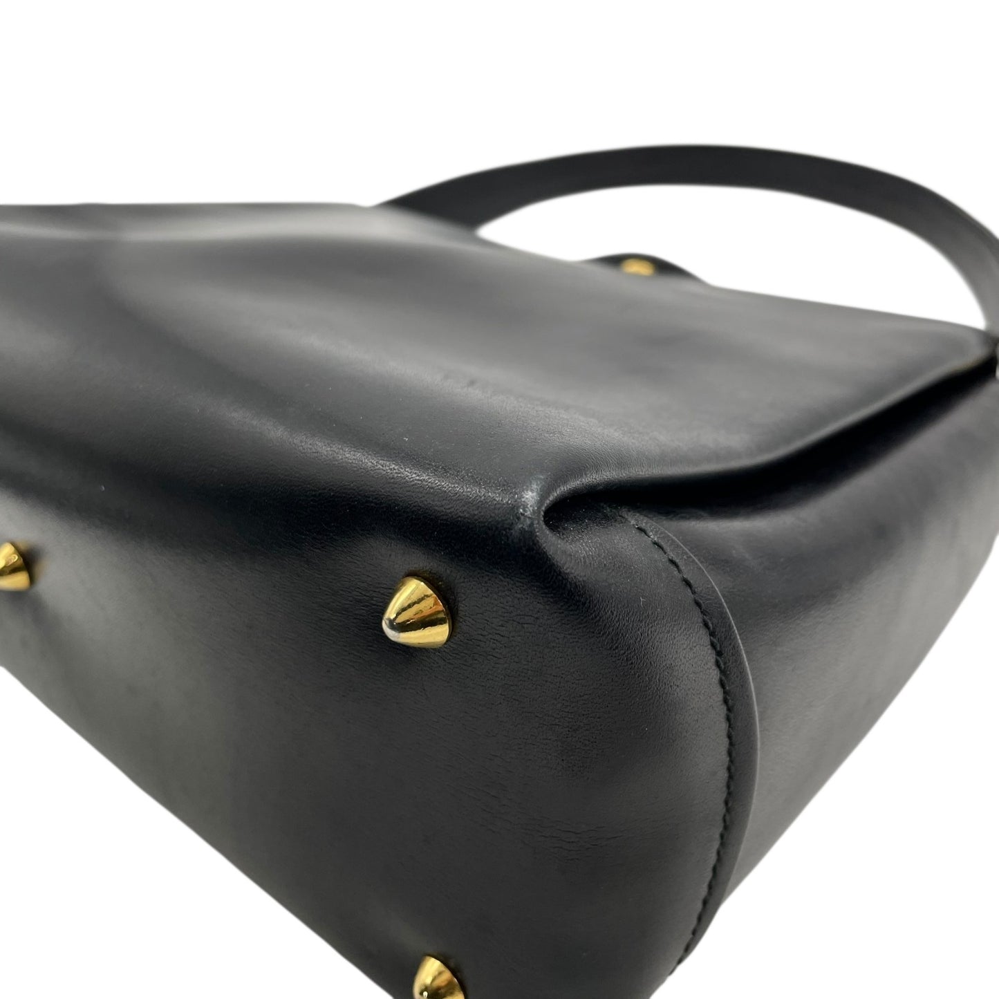 GUCCI オールドグッチ ヴィンテージ ターンロック ハンドバッグ レザー ブラック ゴールド金具 クラシック トップハンドル B5