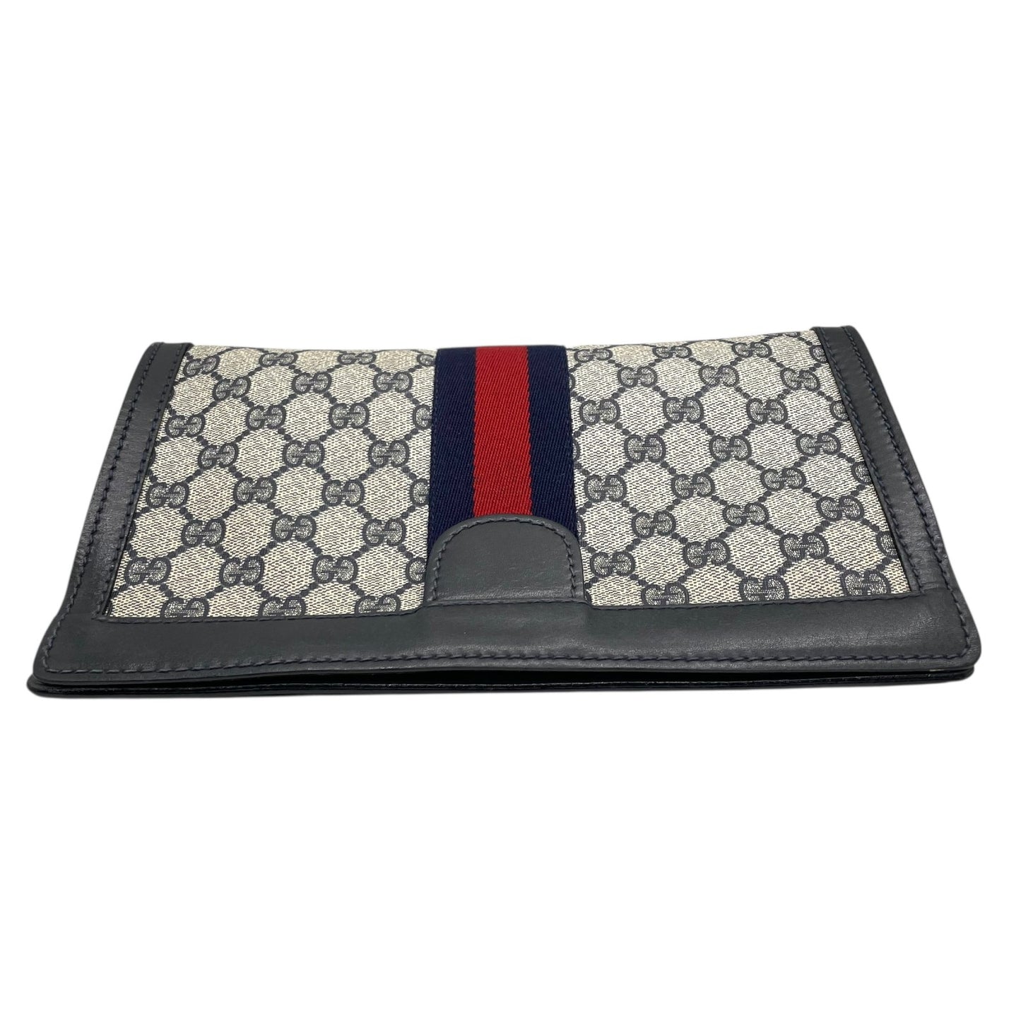 GUCCI オールドグッチ GGスプリーム シェリーライン クラッチバッグ セカンドバッグ PVC レザー グレー ネイビー ヴィンテージ K9