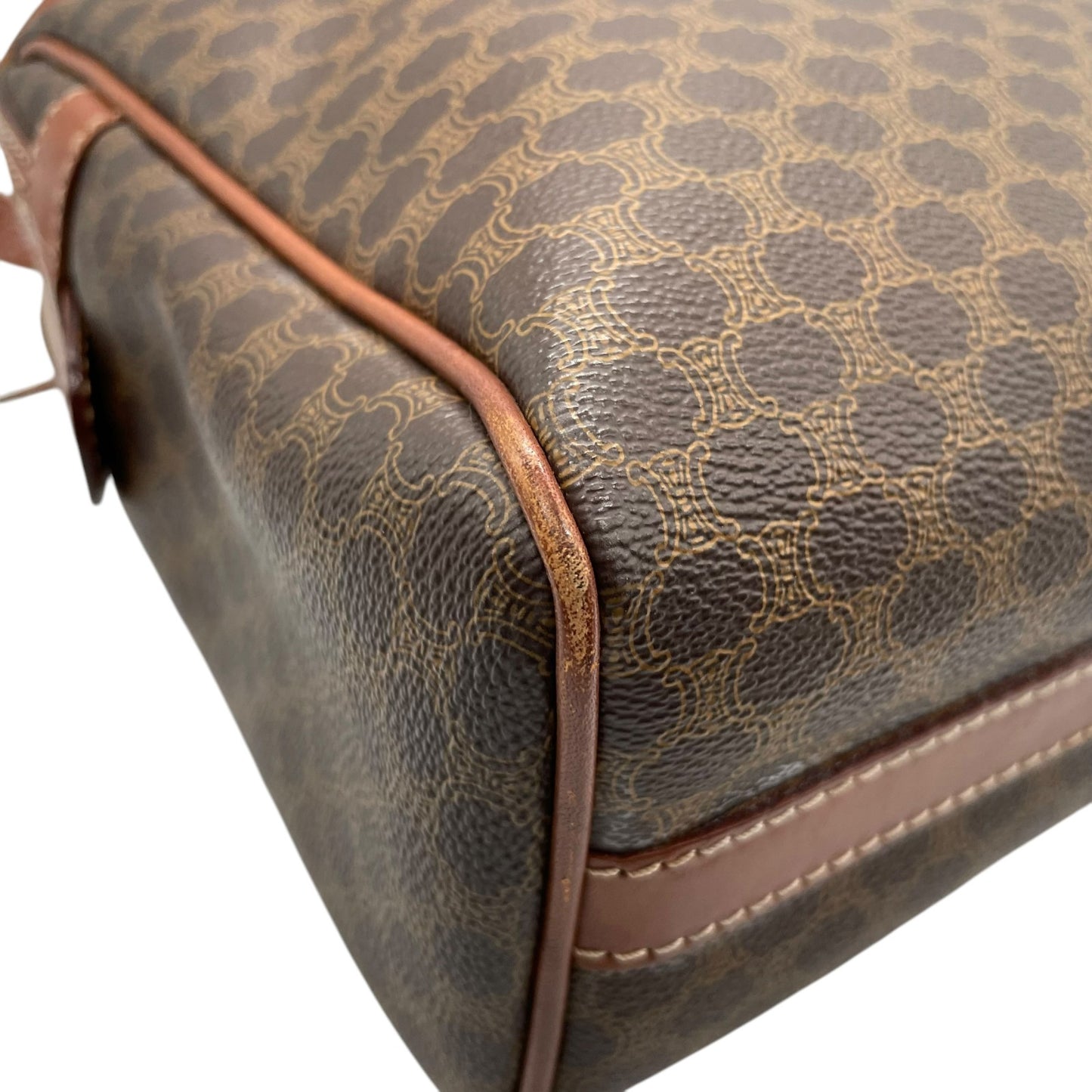 CELINE セリーヌ オールドセリーヌ マカダム柄 ハンドバッグ ショルダーバッグ ワンショルダー 肩掛け PVC レザー 本革 ブラウン 茶色 ゴールド金具 ファスナー開閉 ヴィンテージ K12