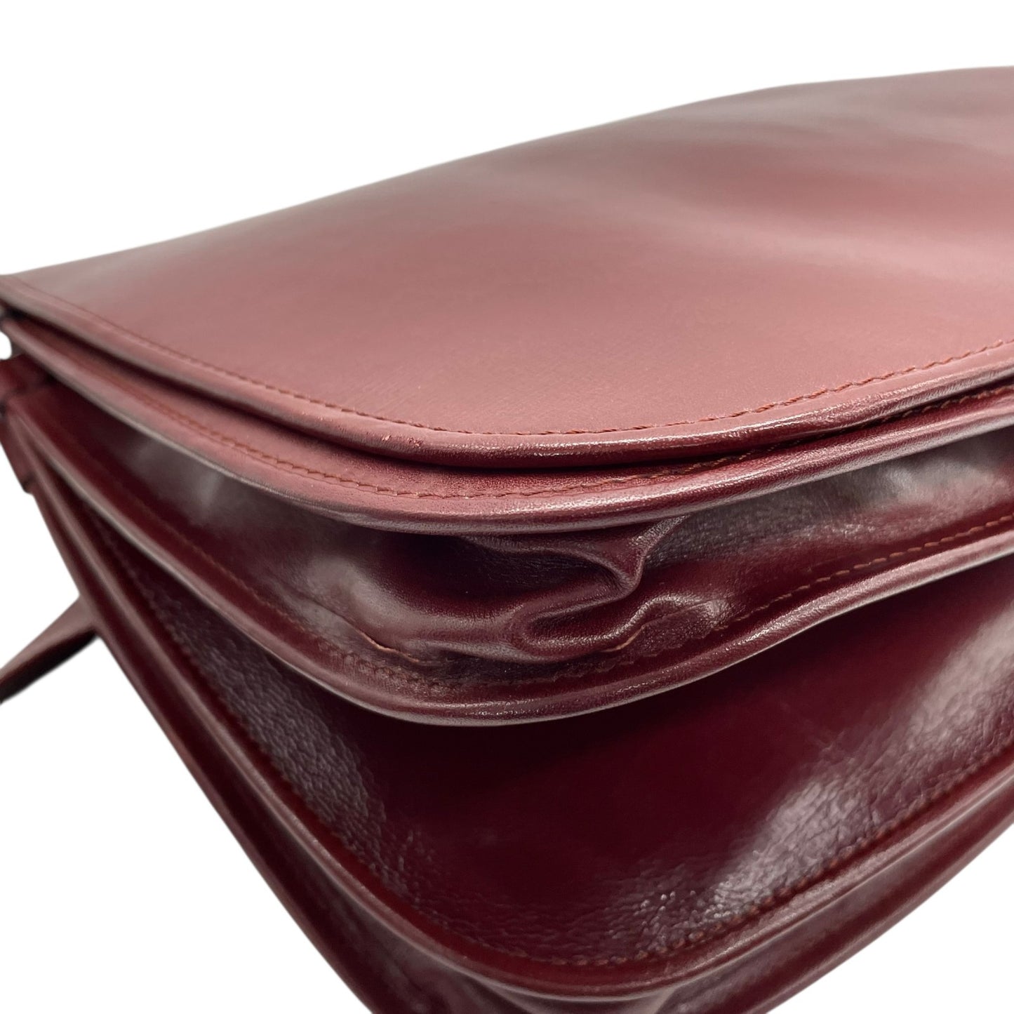 Authentic Cartier Must Line Shoulder Bag Crossbody Burgundy Wine Red Gold Hardware Leather Vintage Women's