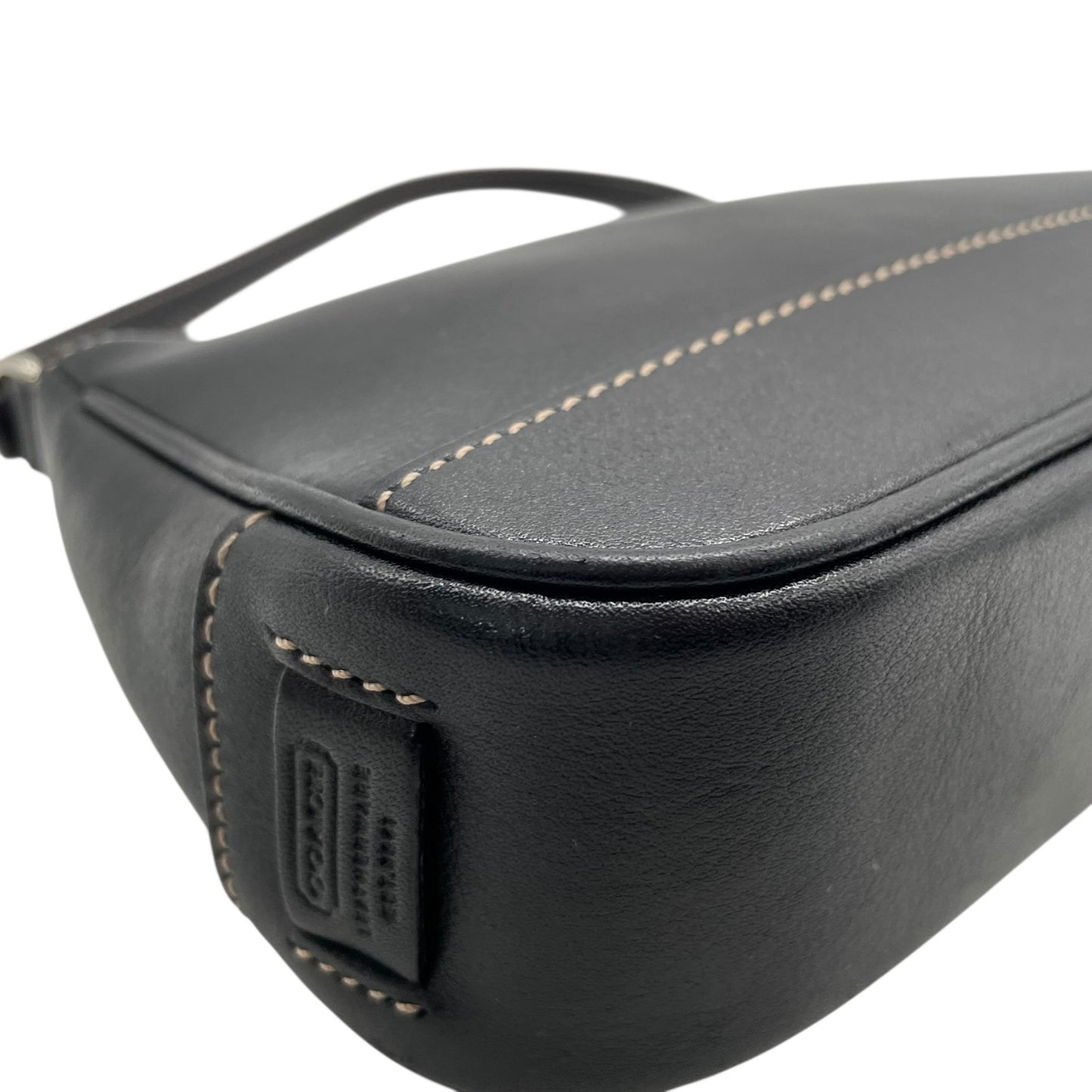 極美品 COACH コーチ アクセサリーポーチ ハンドバッグ ミニバッグ ブラック 黒 オールレザー 本革 7785 レディース ファスナー開閉 シルバー金具 K2