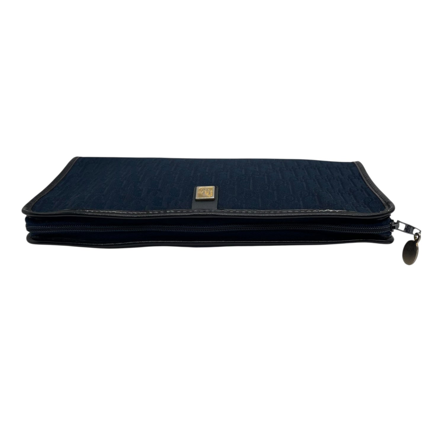 Authentic DIOR Trotter Clutch Bag Navy Canvas Gold Hardware Zipper Men's Vintage