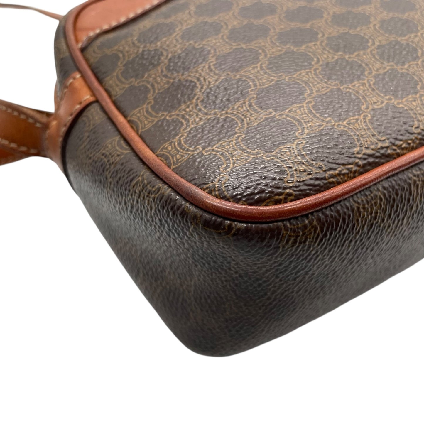 Authentic CELINE Vintage Macadam Shoulder Bag Trionf Camera Bag Brown PVC Leather Gold Hardware Women's Adjustable Strap Crossbody