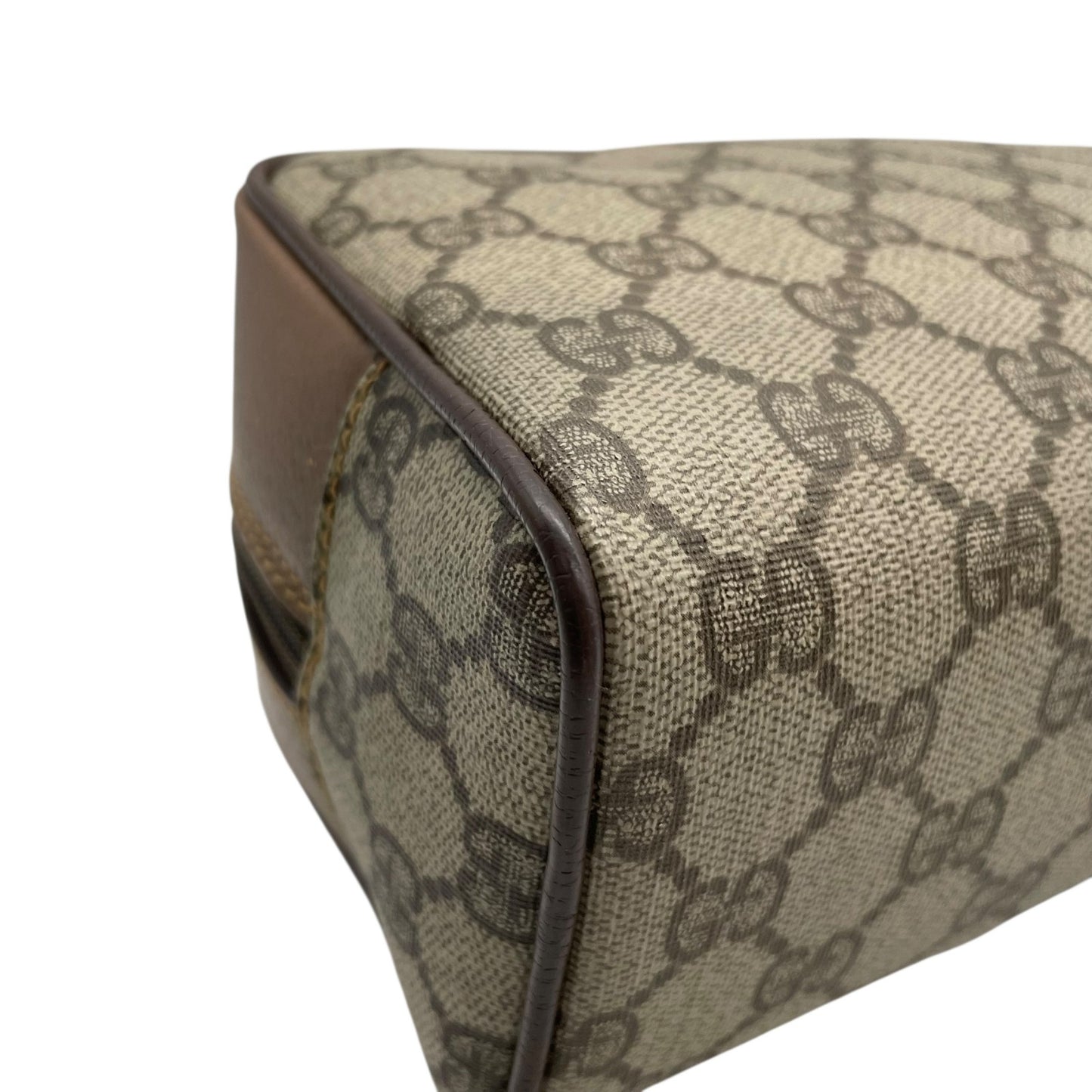 Authentic GUCCI Old GG Supreme Clutch Bag Second Bag Brown Leather PVC Gold Hardware Unisex Vintage