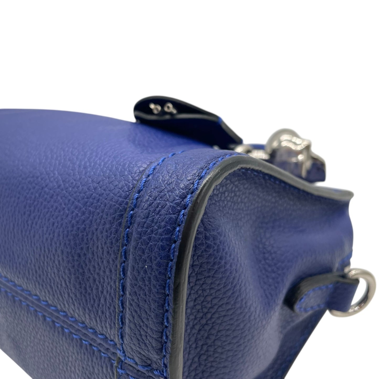 Authentic ALEXANDER McQUEEN 2WAY Handbag Shoulder Bag Skull Padlock Blue Leather Women's Crossbody