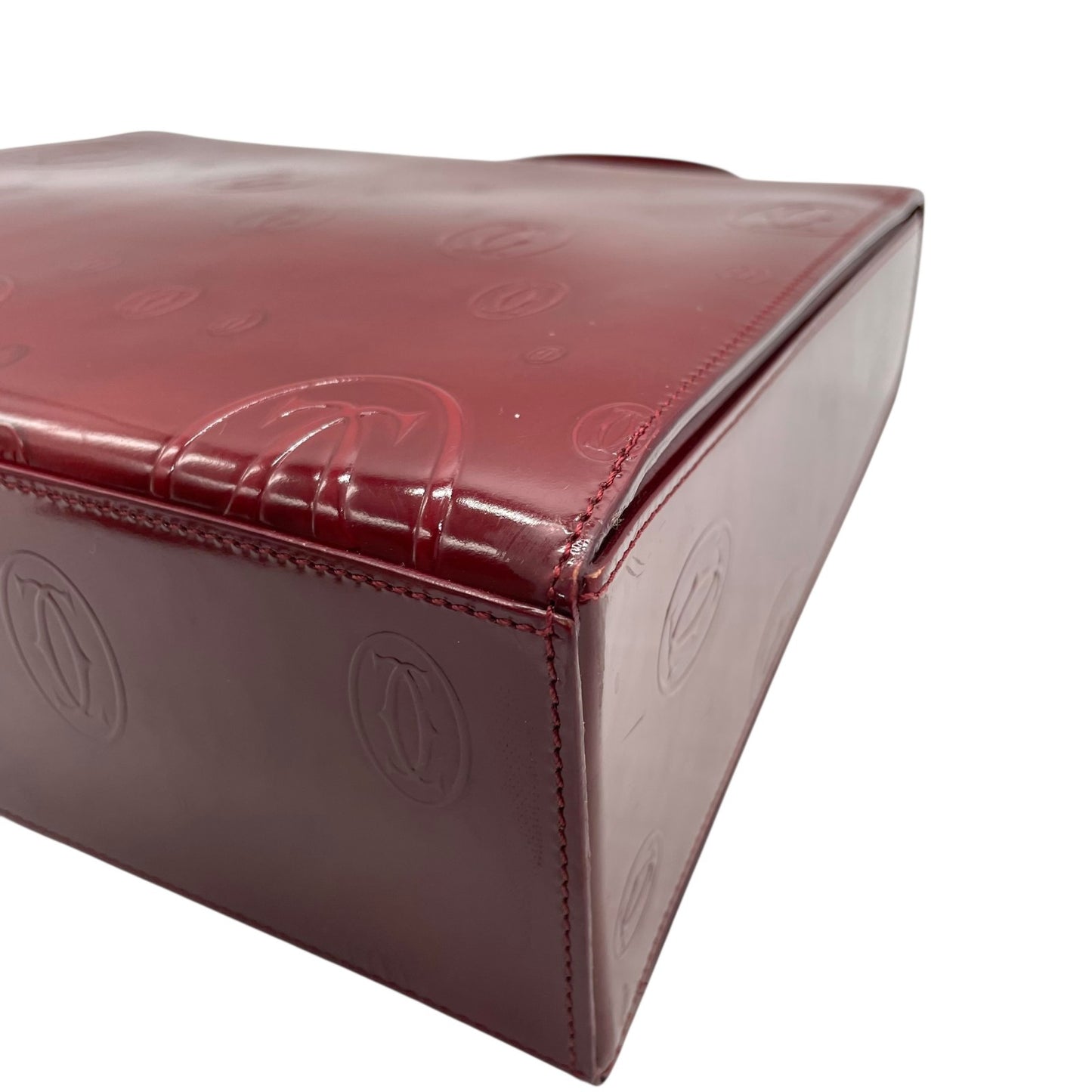 Authentic Cartier Happy Birthday Handbag Patent Leather Bordeaux Red Enamel Women's with Guarantee Card