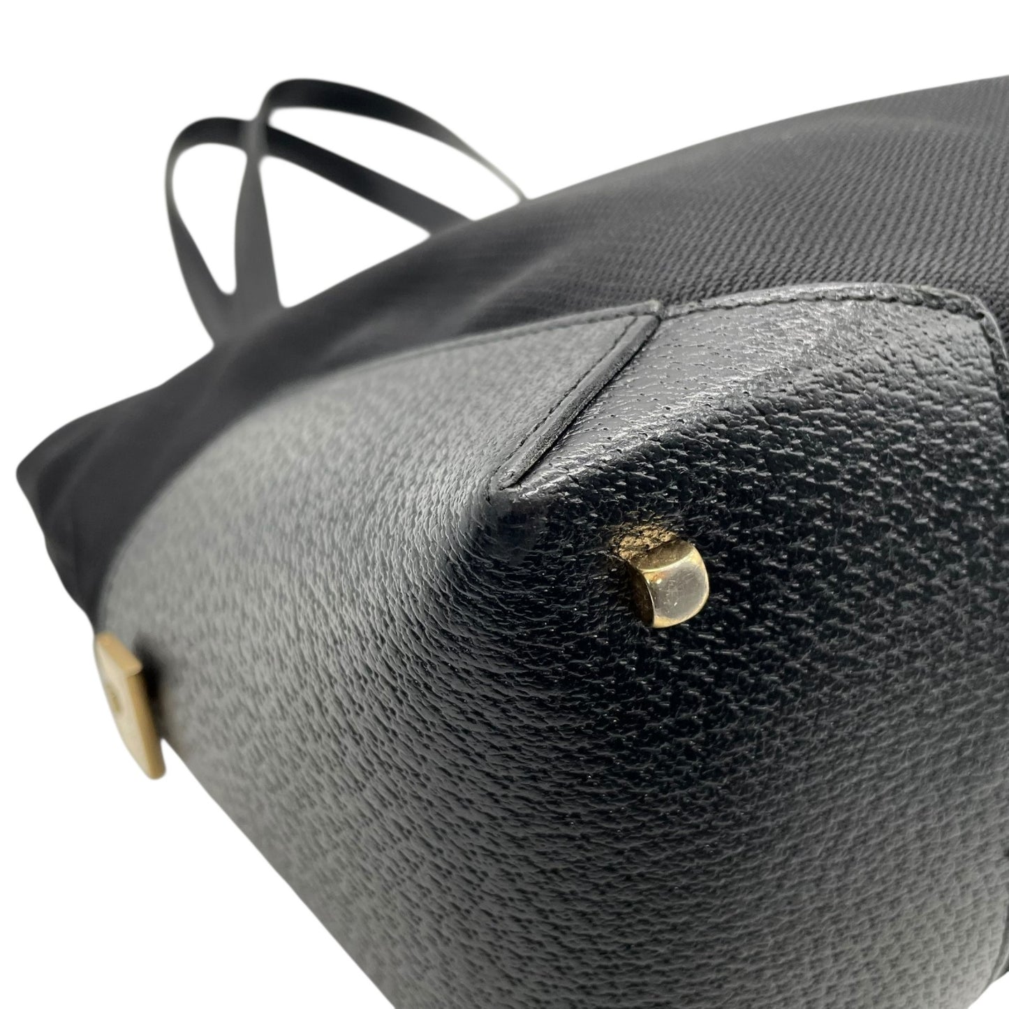 Authentic Salvatore Ferragamo DH-21 Tote Bag Canvas Leather Black Gold Hardware Women's Shoulder Bag