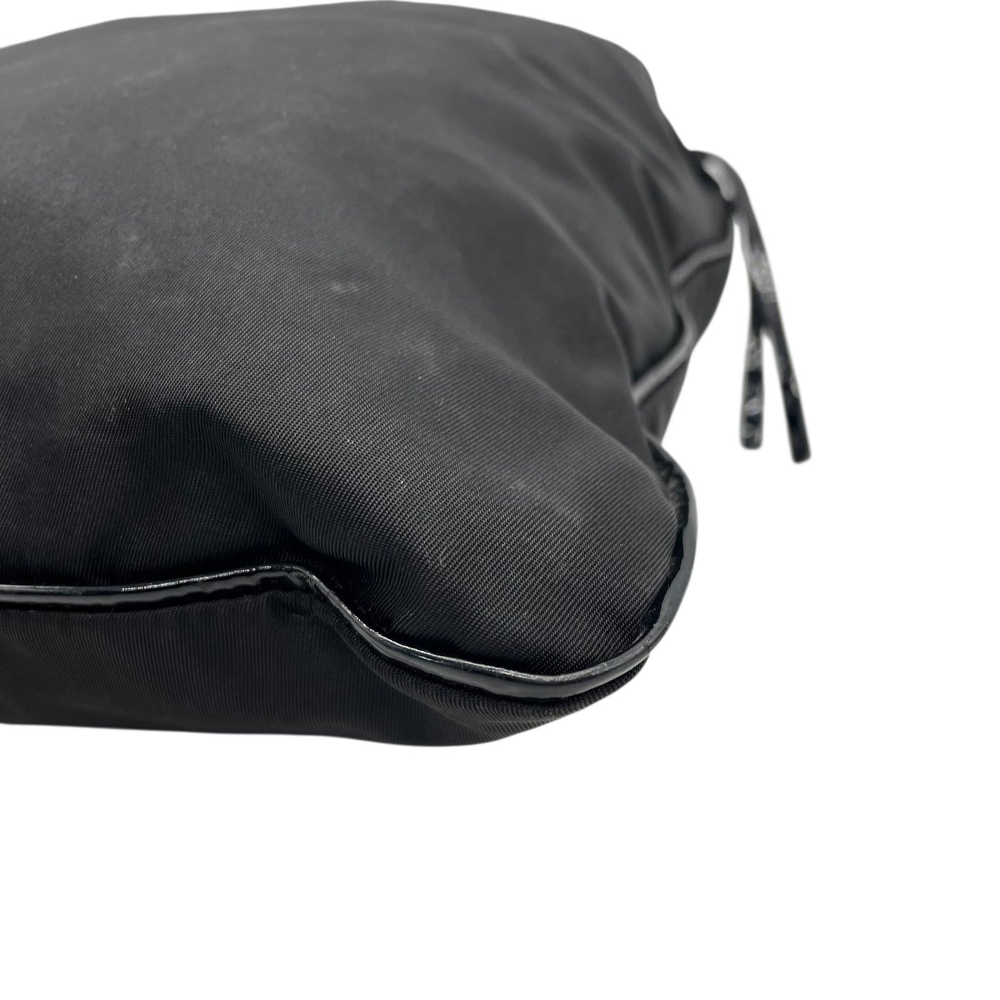 Authentic PRADA Black Handbag Tote Triangular Logo Plate Nylon Patent Leather Silver Hardware Shoulder Bag Men's Women's