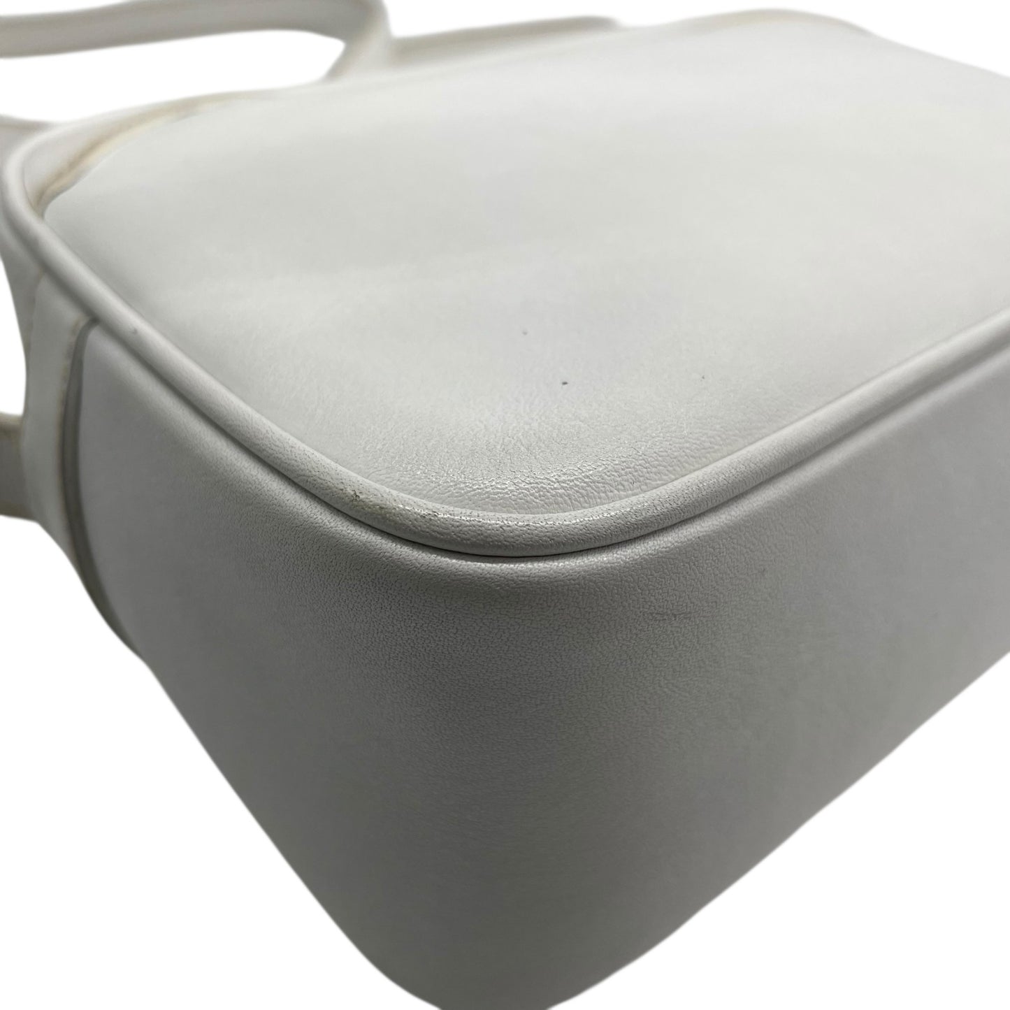 Authentic CELINE White Leather Shoulder Bag Trionf Camera Bag Gold Hardware Vintage Women's