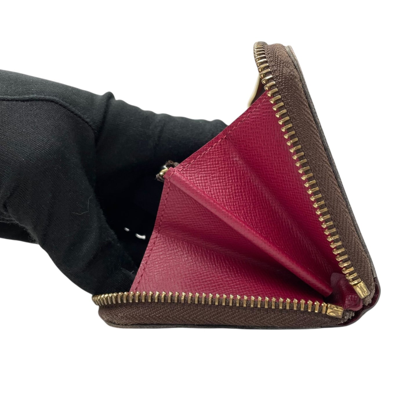 極美品 LOUIS VUITTON ルイヴィトン 長財布 モノグラム ポルトフォイユ・クレマンス M60742 ラウンドファスナー フューシャピンク ブラウン 茶 PVC レザー レディース W2