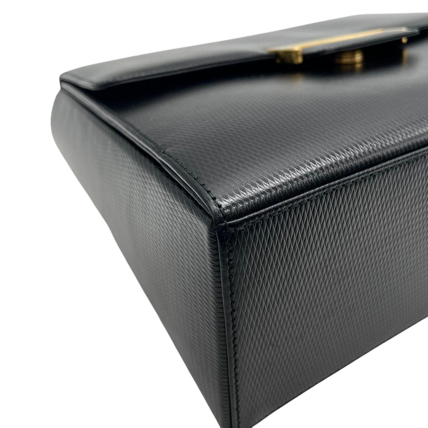 美品 Yves Saint Laurent イヴサンローラン ハンドバッグ 黒 ブラック レザー 本革 ゴールド金具 トップハンドル フラップ開閉 手提げ ロゴ フォーマル レディース ヴィンテージ A