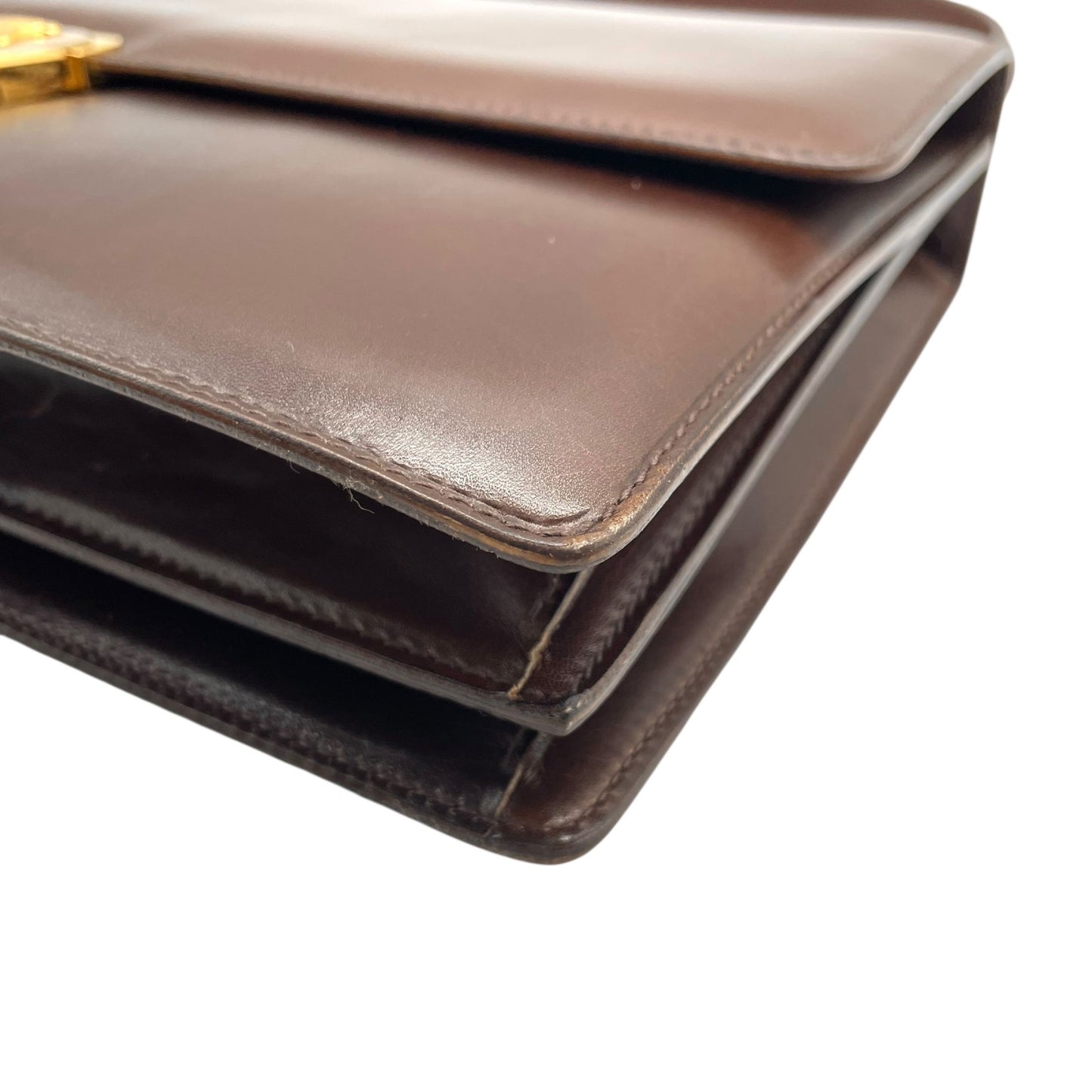 美品 CELINE セリーヌ ハンドバッグ ヴィンテージ 茶 ブラウン レザー ゴールド金具 トップハンドル 手提げ フラップ開閉 ロゴ トリオンフ レディース C