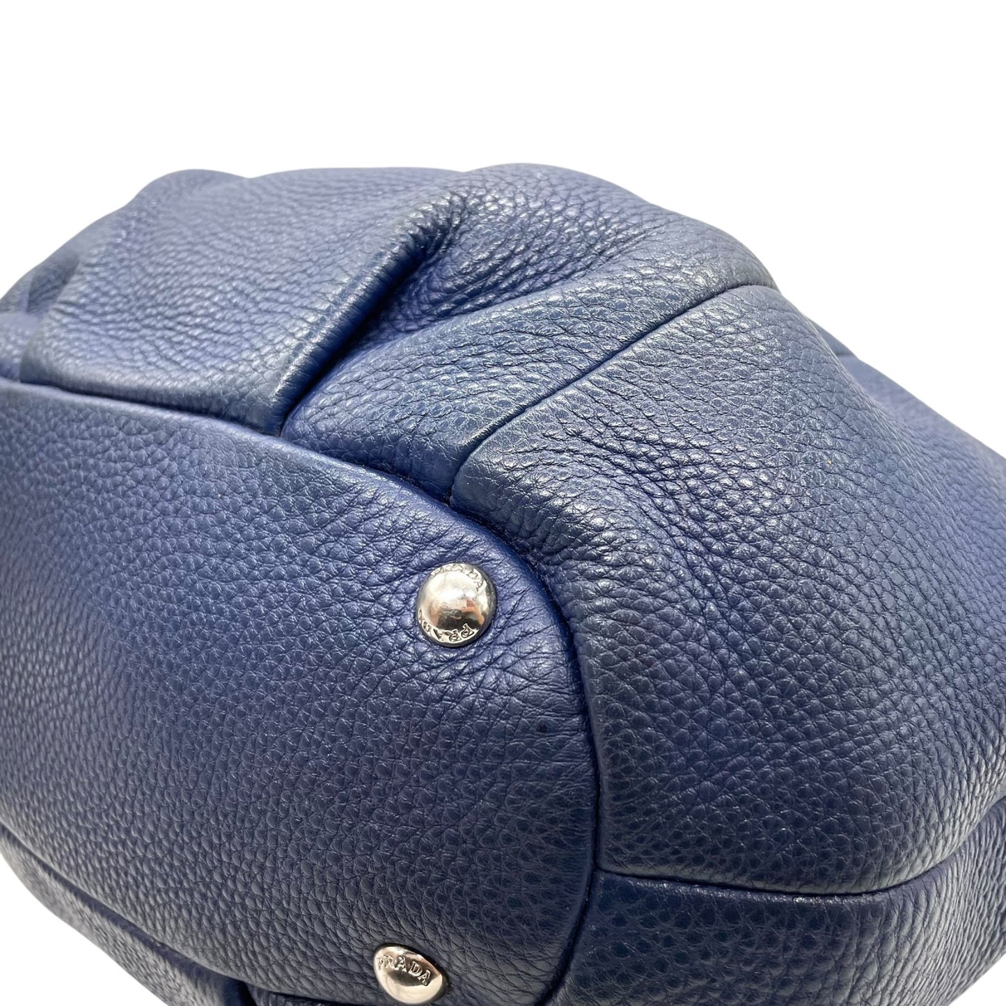 美品 PRADA プラダ 2WAY ハンドバッグ ショルダーバッグ レザー ネイビーブルー ヴィッテロ シルバー金具 B2343M 三角ロゴ 斜め掛け可 手提げ レディース Z4