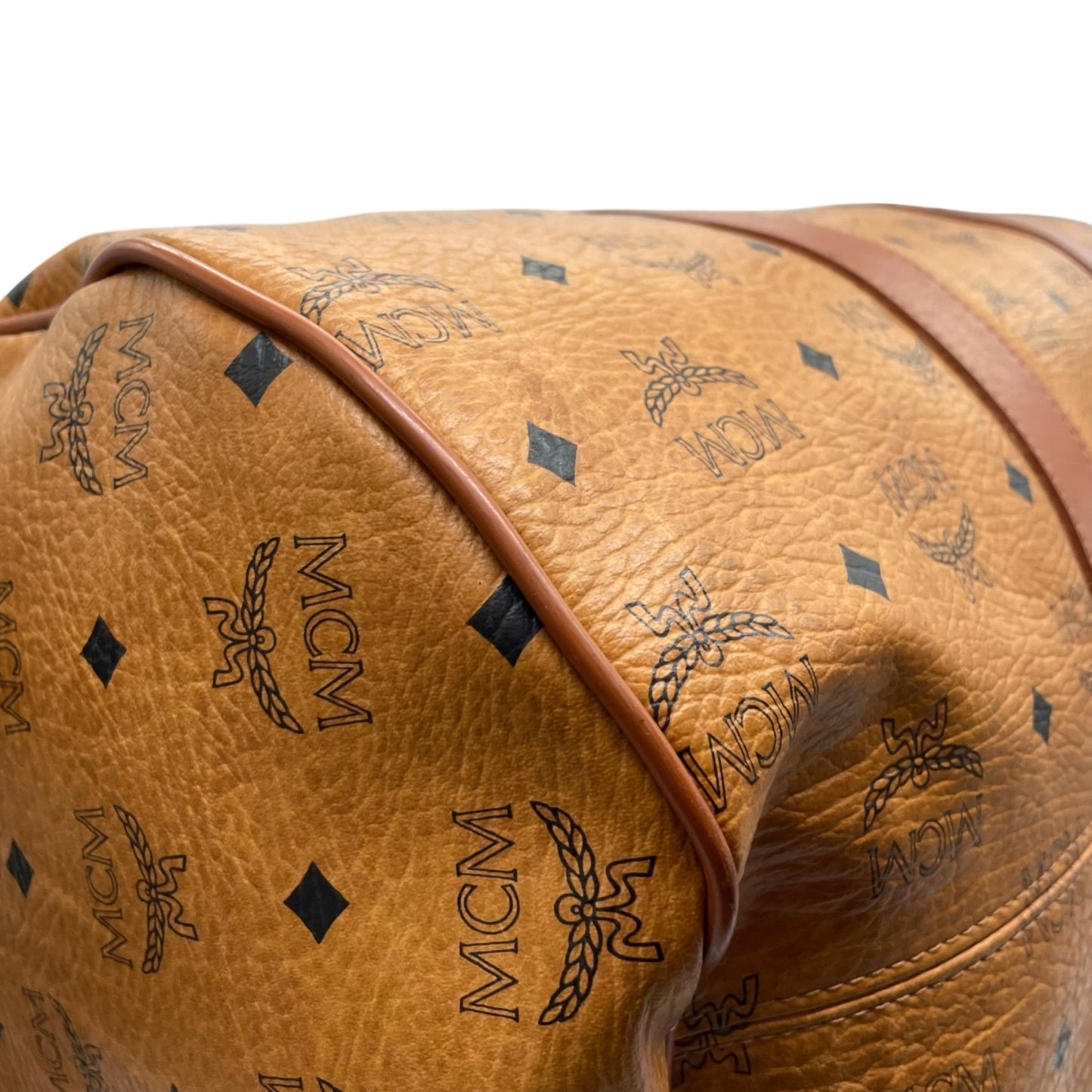 美品 MCM エムシーエム ヴィセトス ボストンバッグ 2WAY ショルダーバッグ 茶 ブラウン コニャック レザー ゴールド金具 手提げ 斜め掛け可 ロゴ レディース X