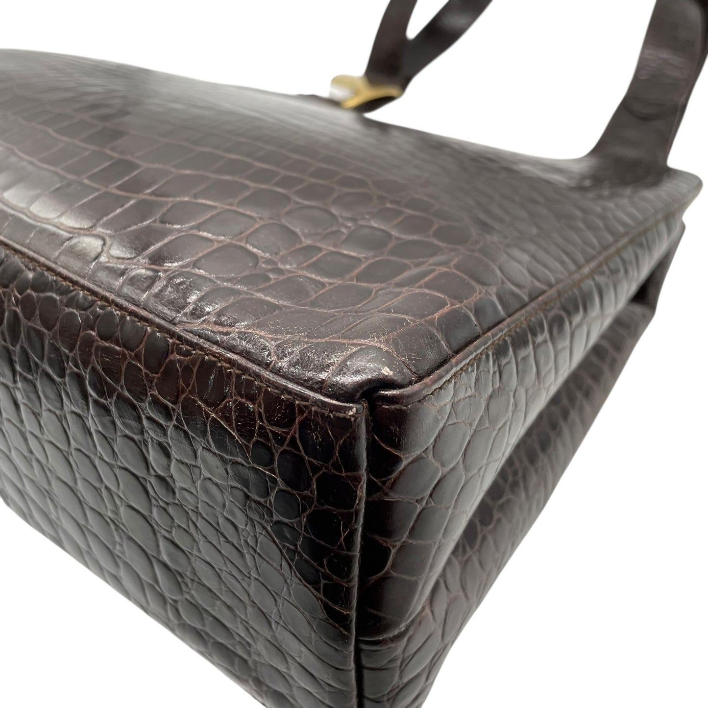 美品 Salvatore Ferragamo サルヴァトーレフェラガモ トートバッグ ハンドバッグ ヴァラ クロコ型押し 茶 ブラウン ゴールド金具 ワンショルダー 肩掛け可 ヴィンテージ レディース B