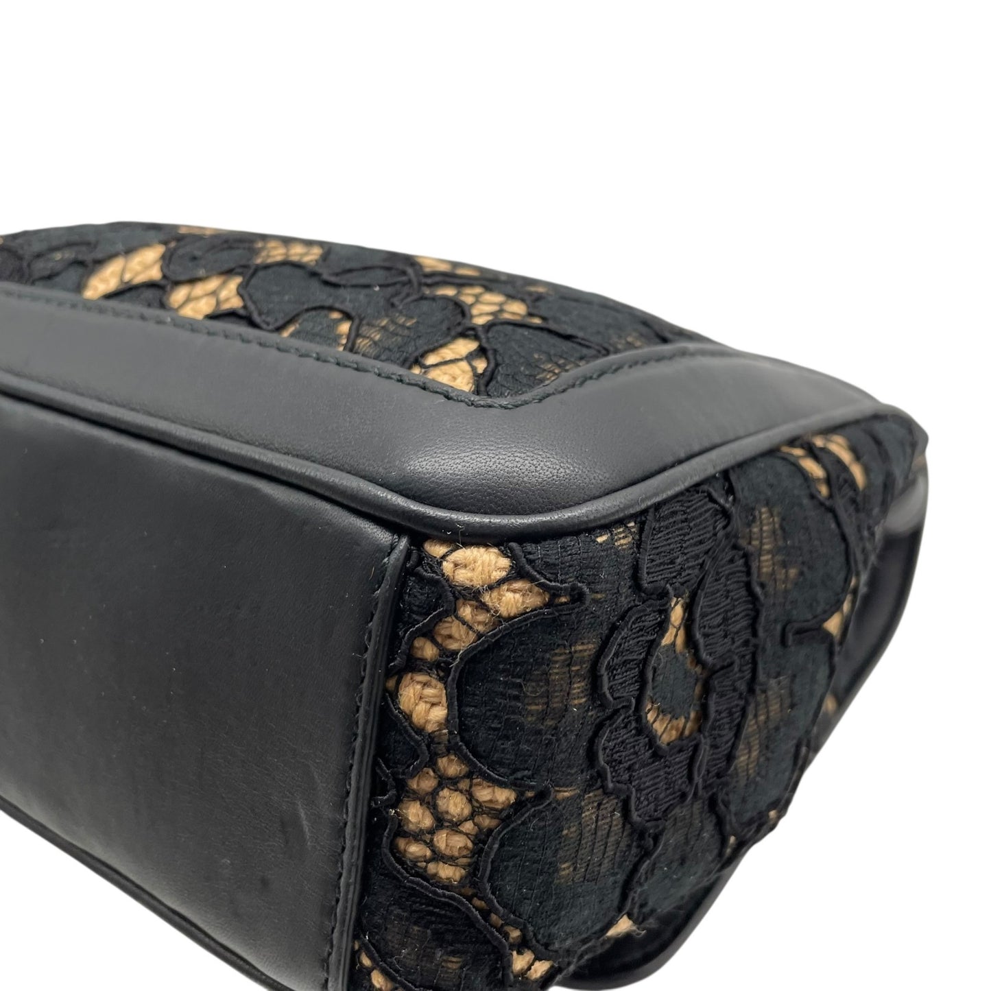 極美品 DOLCE&GABBANA ドルチェ＆ガッバーナ ドルガバ Miss Dolce 2WAY ハンドバッグ ショルダーバッグ レース レザー ベージュ ブラック 黒 レディース D&G ゴールド金具 パドロック 斜め掛け可 内側レオパード C