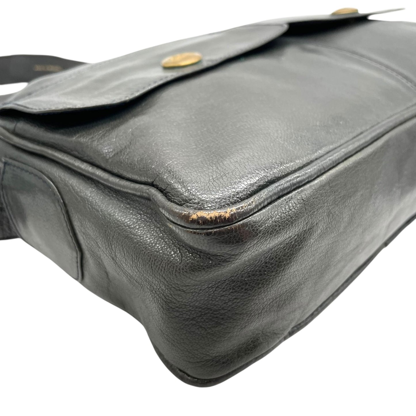 CELINE セリーヌ ダークグレー ショルダーバッグ 裏地総柄 馬車柄 ゴールド金具 ダブルポケット 肩掛け可 ポシェット レザー レディース K5