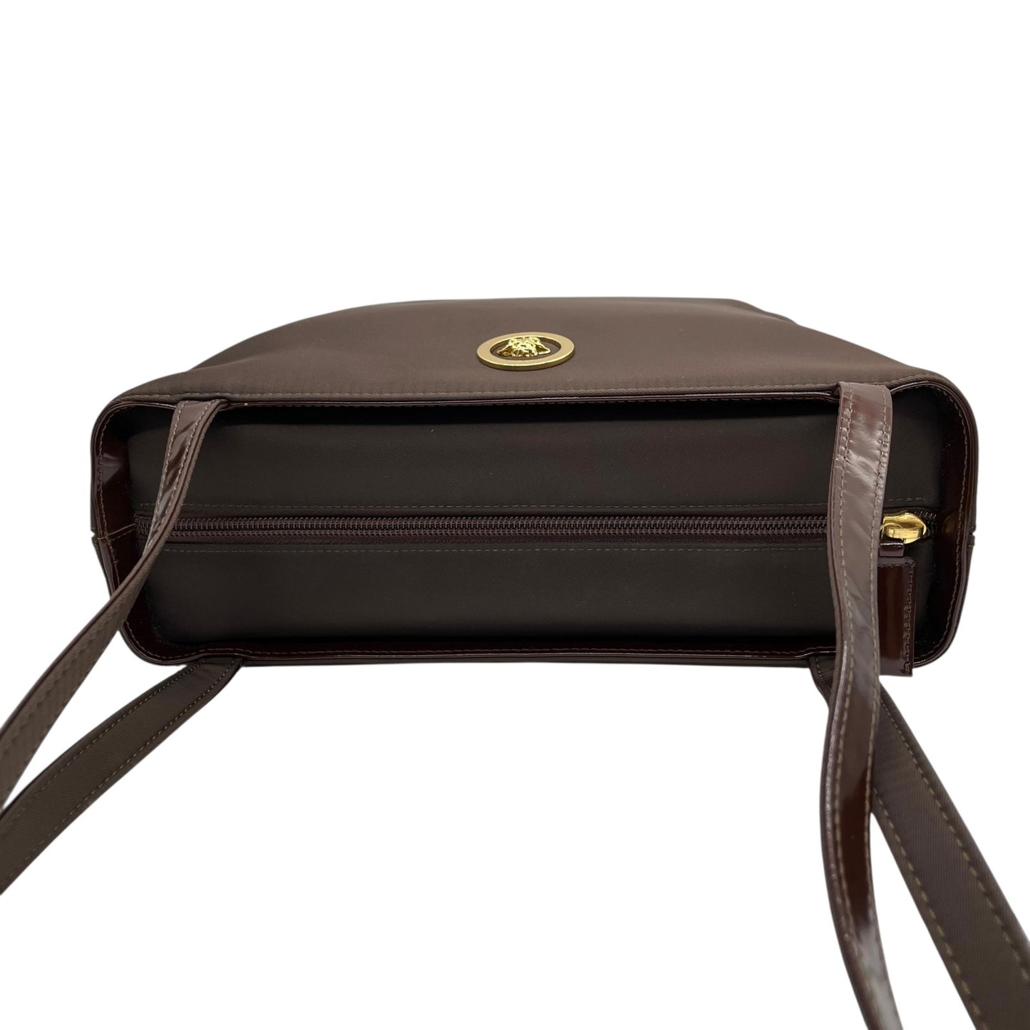 極美品 VERSACE ヴェルサーチェ トートバッグ メデューサ　ショルダーバッグ ナイロン パテントレザー 茶 ダークブラウン ゴールド金具 メデューサ 肩掛け可 レディース A