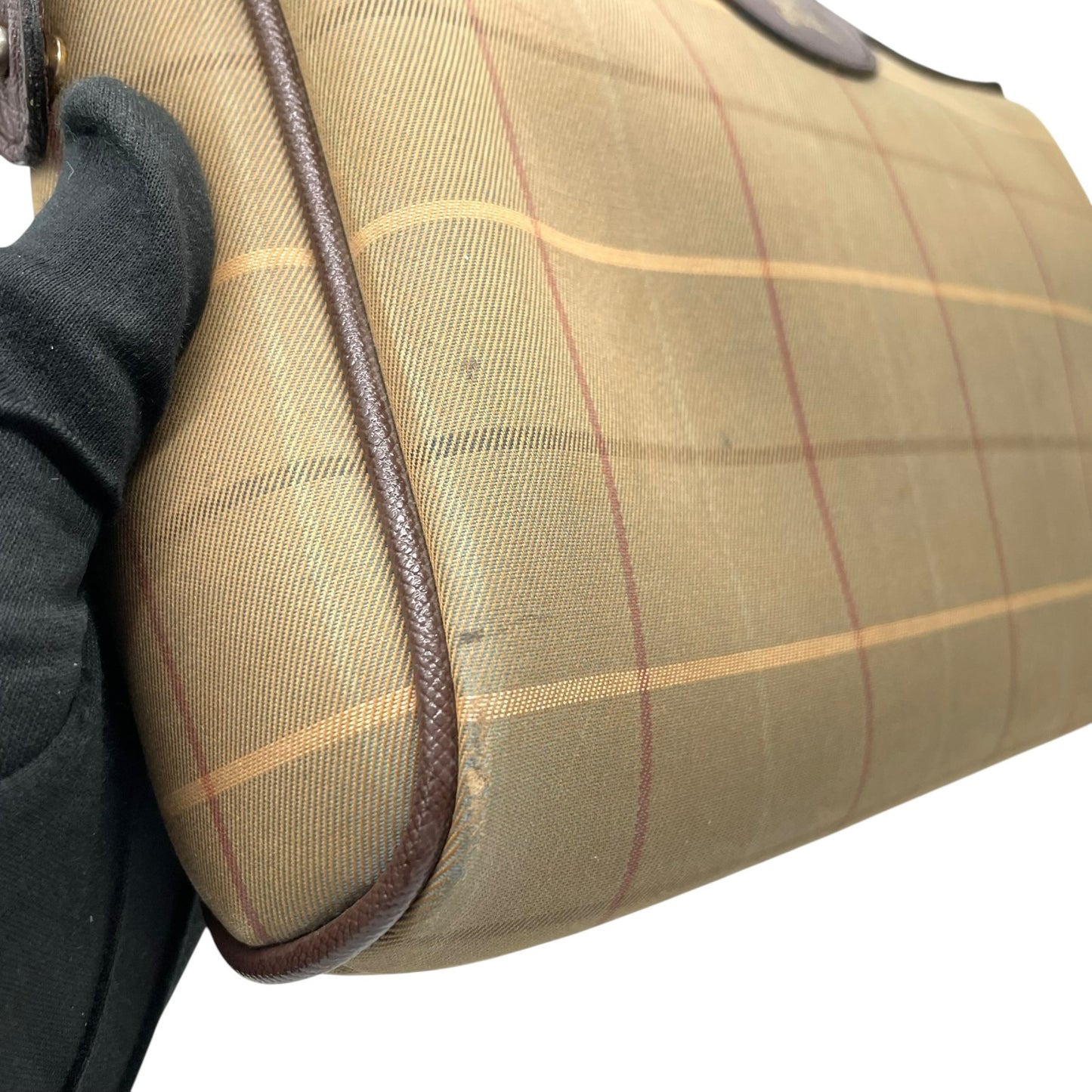 Burberry バーバリー クラッチバッグ セカンドバッグ ポーチ カーキ ブラウン ブラウン金具 キャンバス レザー ファスナー開閉 チェック柄 ホースロゴ メンズ レディース ヴィンテージ U4