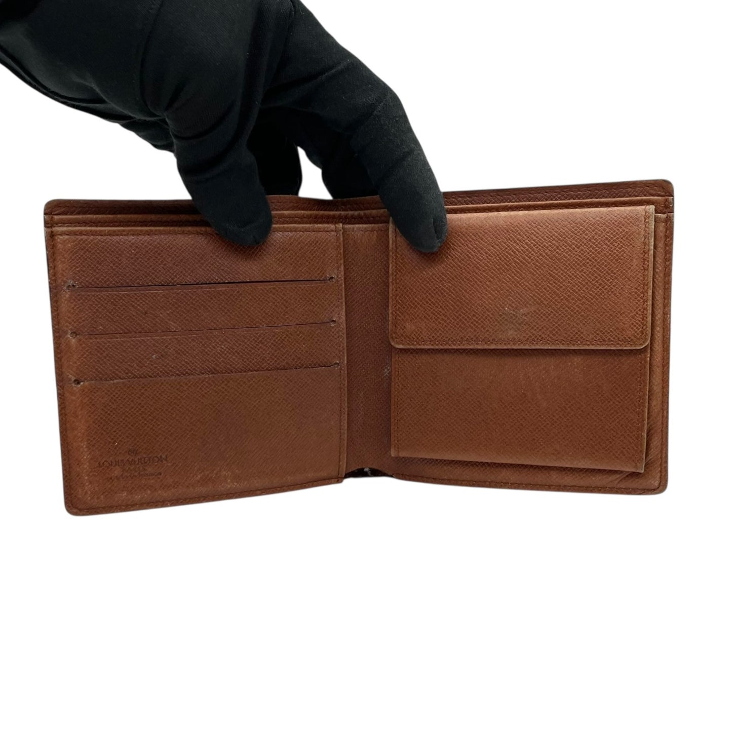 LOUIS VUITTON ルイヴィトン モノグラム ポルトフォイユ・マルコ 二つ折り財布 茶 ブラウン PVC レザー ゴールド金具 M61675 メンズ レディース M4