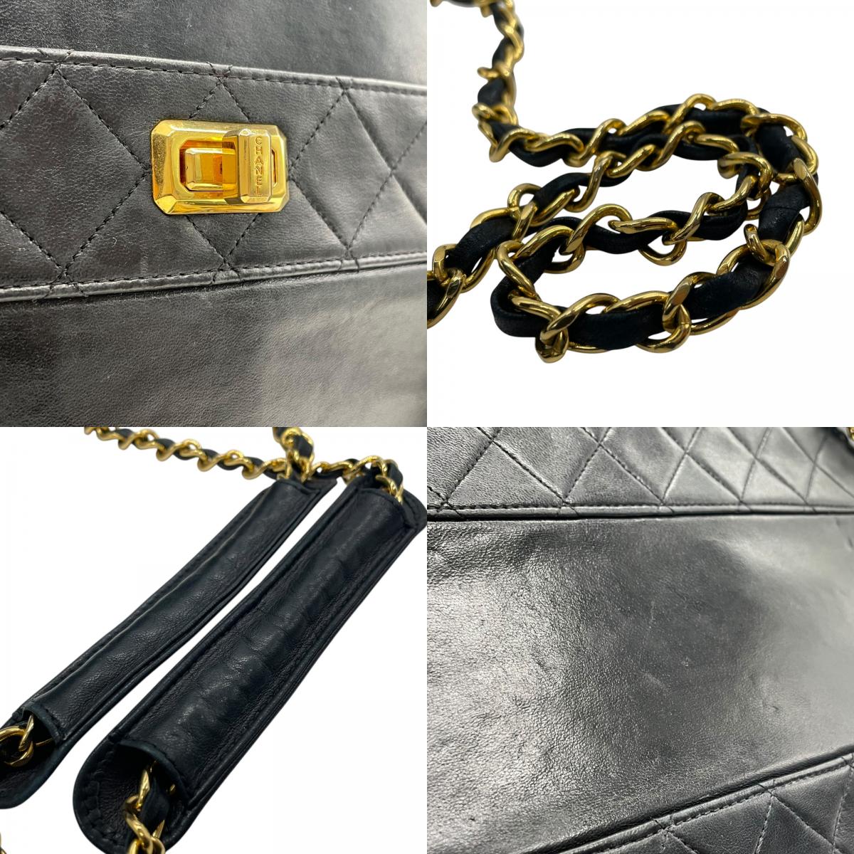 Authentic CHANEL Matelasse Chain Shoulder Bag Black Leather Turn Lock 2.55 Vintage
