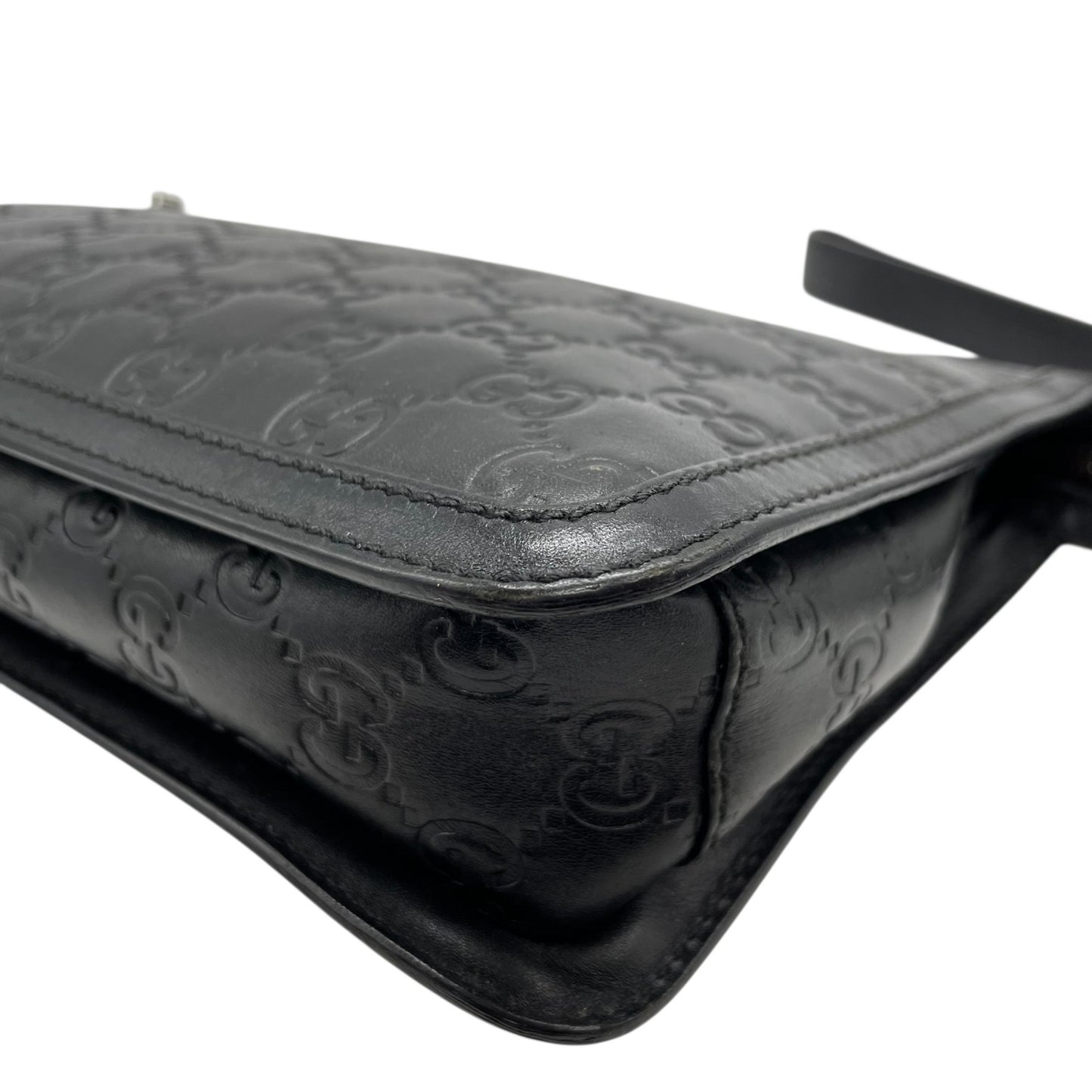 Authentic GUCCI Guccissima GG Clutch Bag Black Leather Silver Hardware With Strap