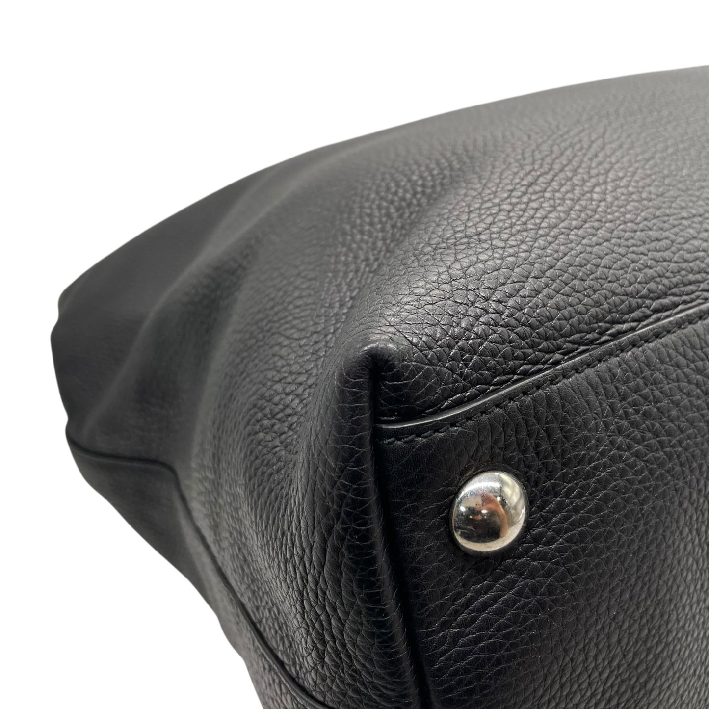 Authentic GUCCI Soho Tote Bag Black Leather Silver GG Logo Interlocking G Shoulder