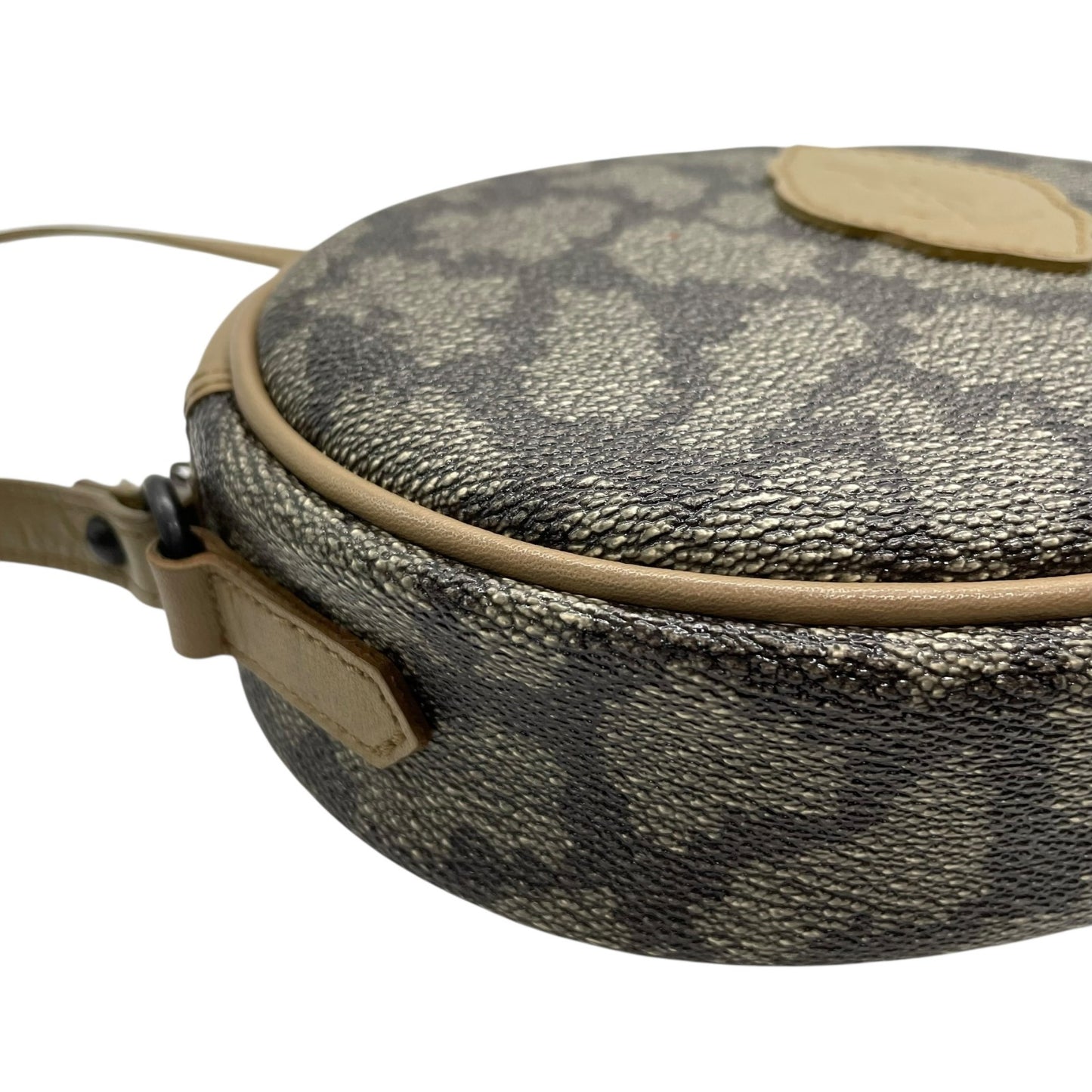 Authentic YVES SAINT LAURENT Giraffe Pattern Camera Bag Shoulder Gray Brown Vintage Women