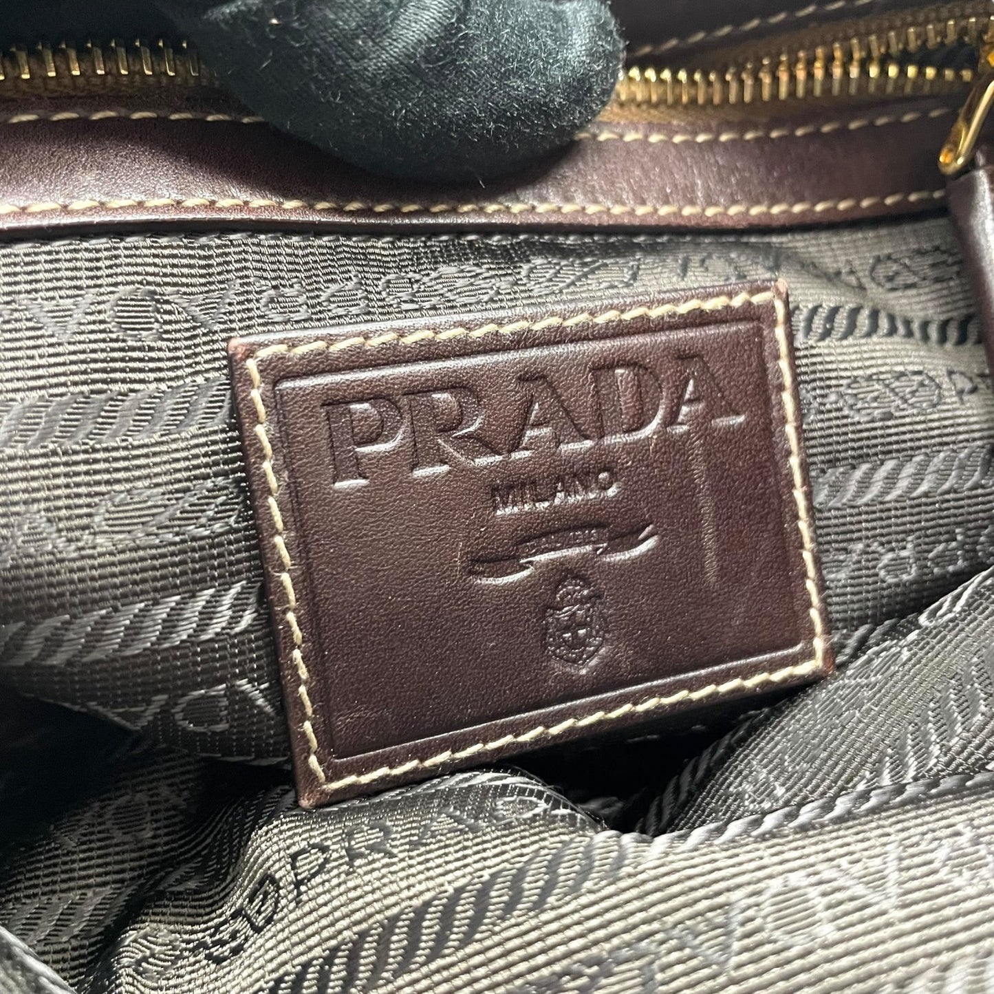Authentic PRADA Logo Jacquard Large Logo Canvas Leather Shoulder Bag Brown Crossbody Women