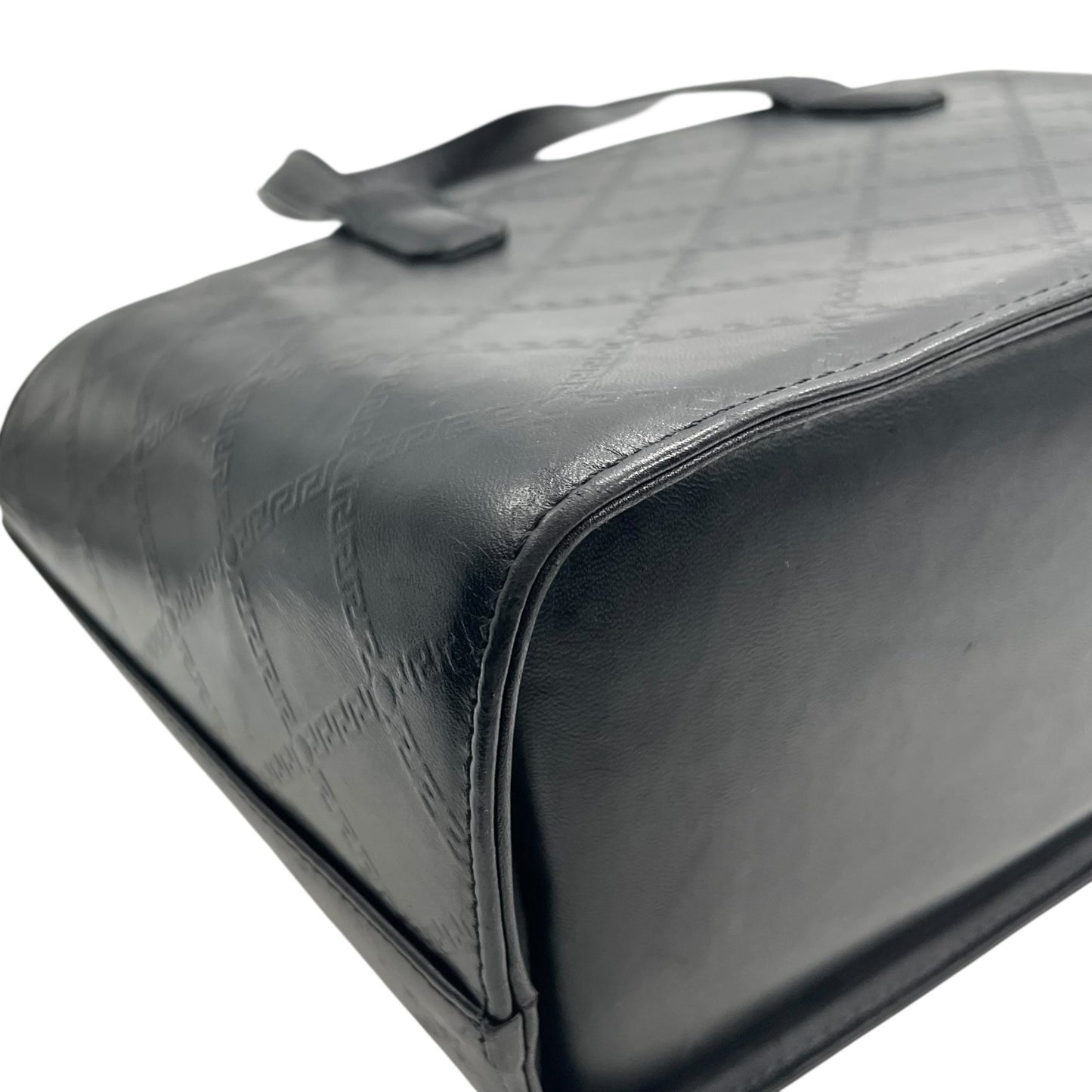 Authentic GIANNI VERSACE Vintage Mini Handbag Tote Black Leather Gold Hardware Fringe Tassel Women