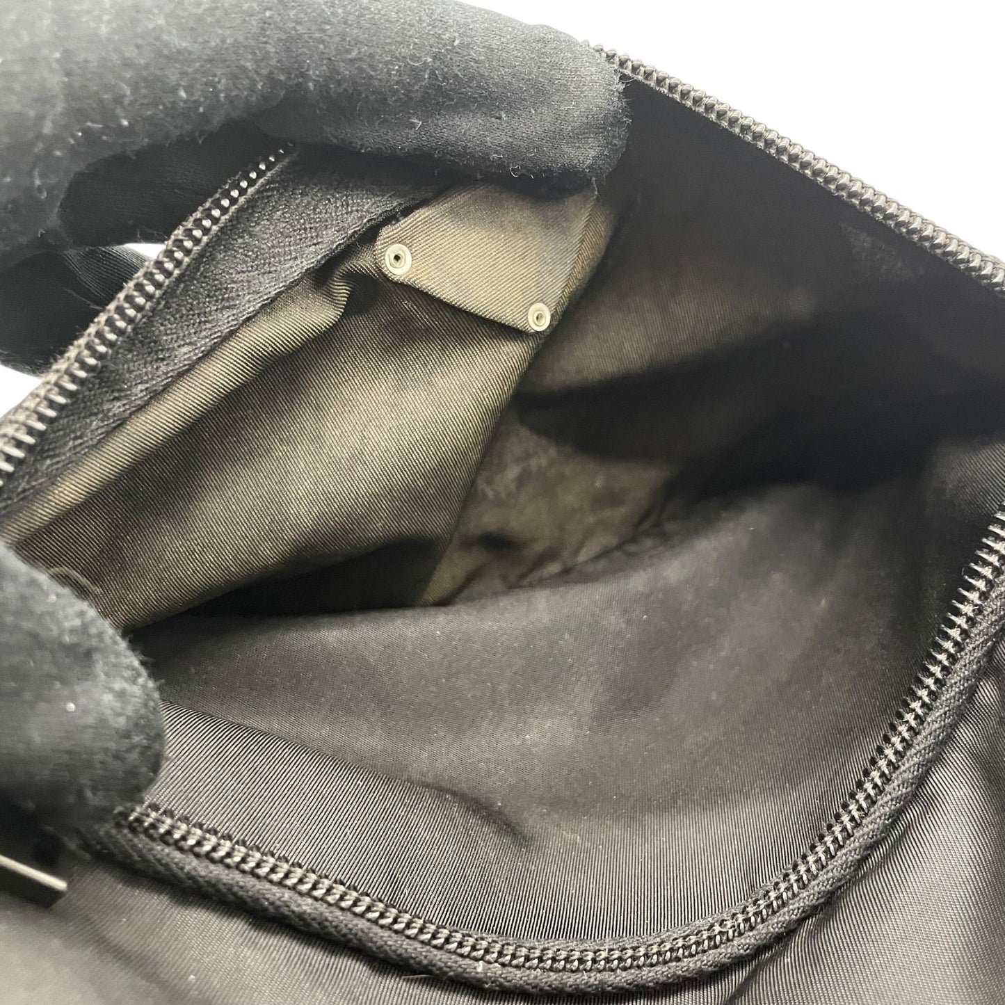 Authentic PRADA Shoulder Bag Triangle Logo Nylon Leather Black Silver Hardware BT0166