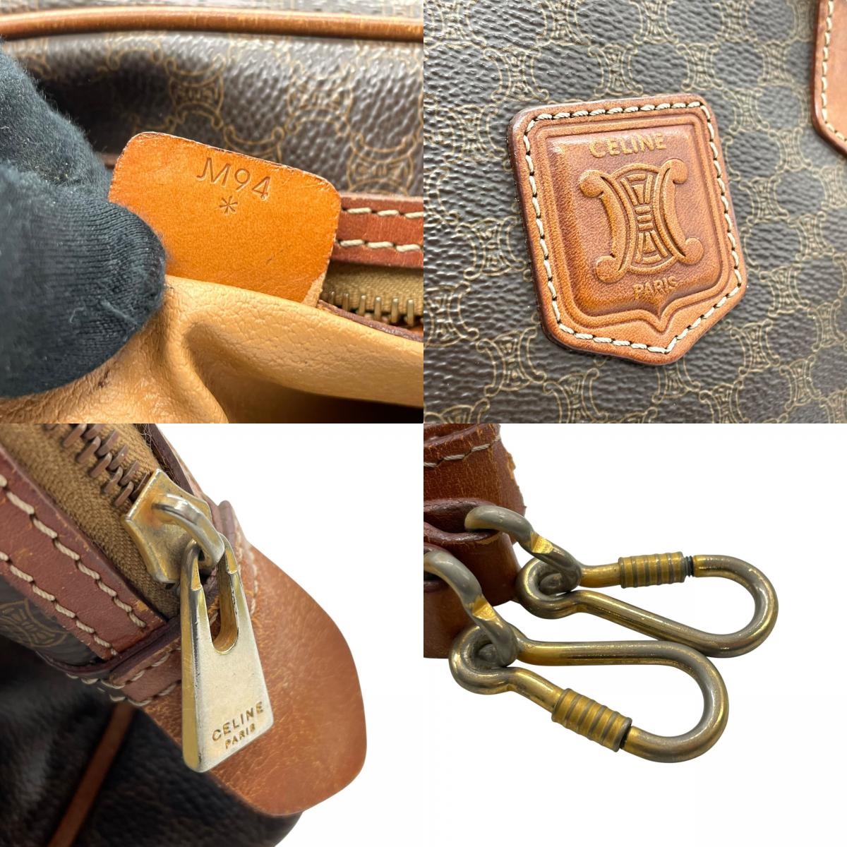 CELINE セリーヌ マカダム 2WAY ハンドバッグ ショルダーバッグ PVC レザー 茶 ブラウン ゴールド金具 斜め掛け可 レディース ヴィンテージ D3