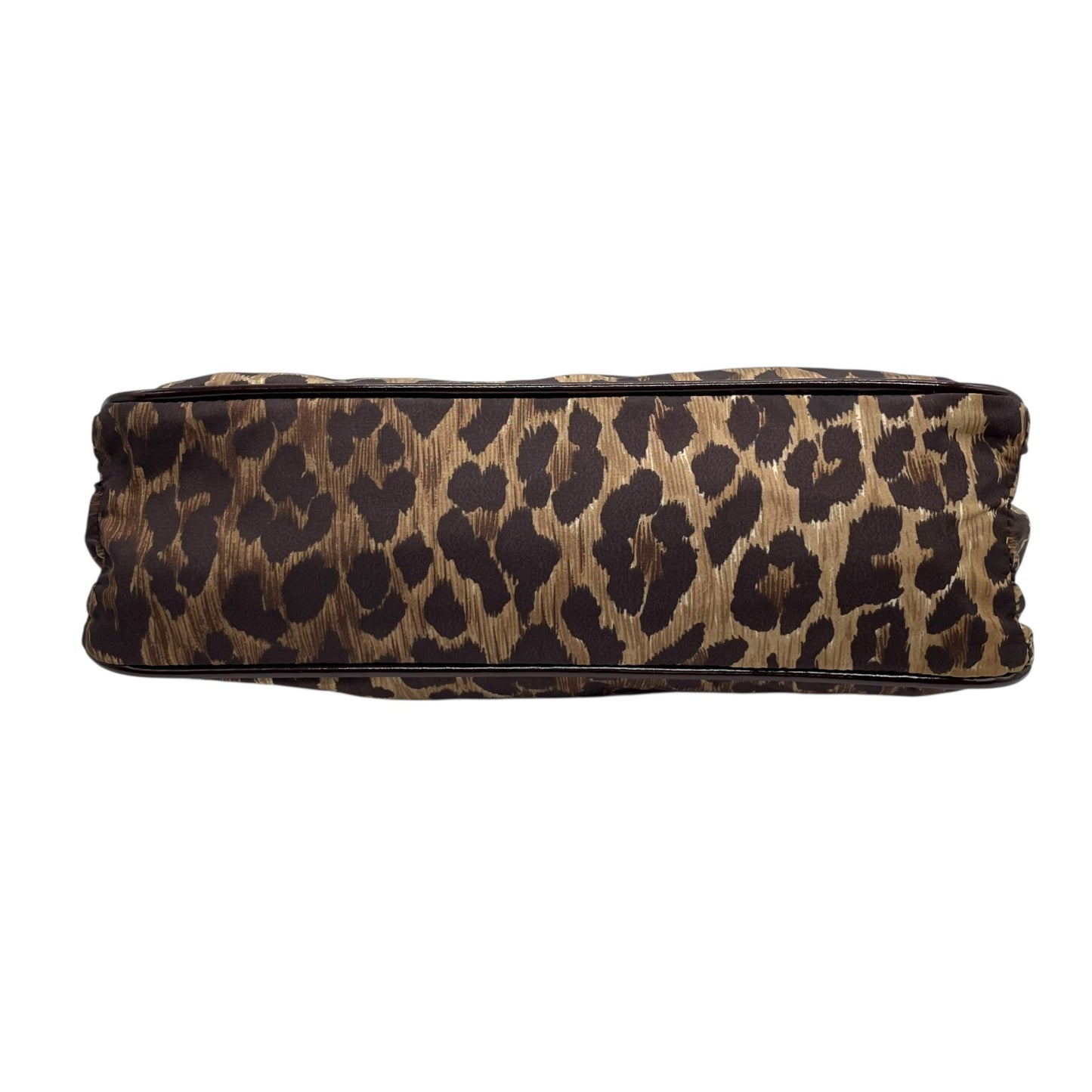 美品 DOLCE&GABBANA ドルチェ＆ガッパーナ ハンドバッグ レオパード ヒョウ柄 茶 ブラウン ナイロン パテントレザー シルバー金具 がま口 レディース C3