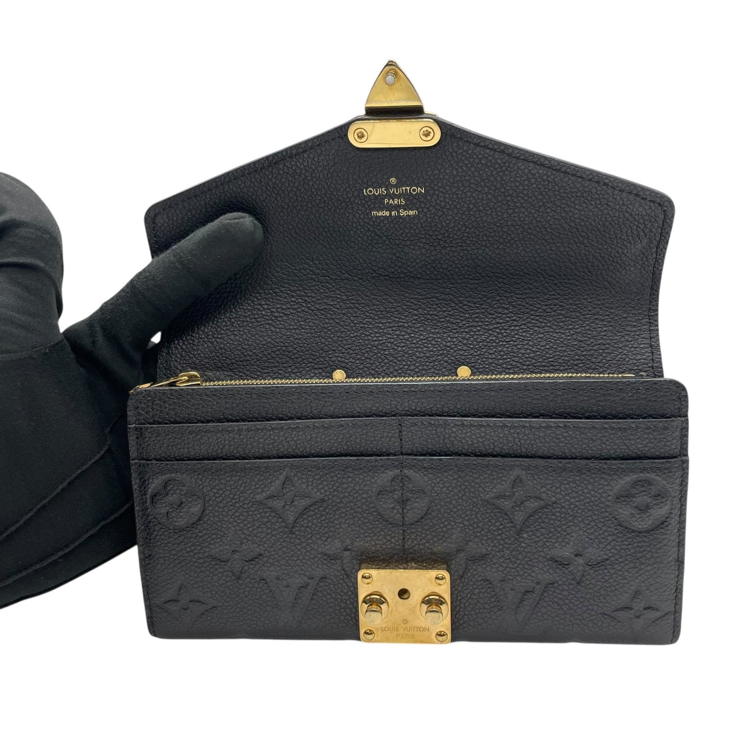 美品 LOUIS VUITTON ルイヴィトン ポルトフォイユ メティス アンプラント レザー ノワール 黒 ブラック ゴールド金具 長財布 モノグラム ロゴ M62458 レディース W2
