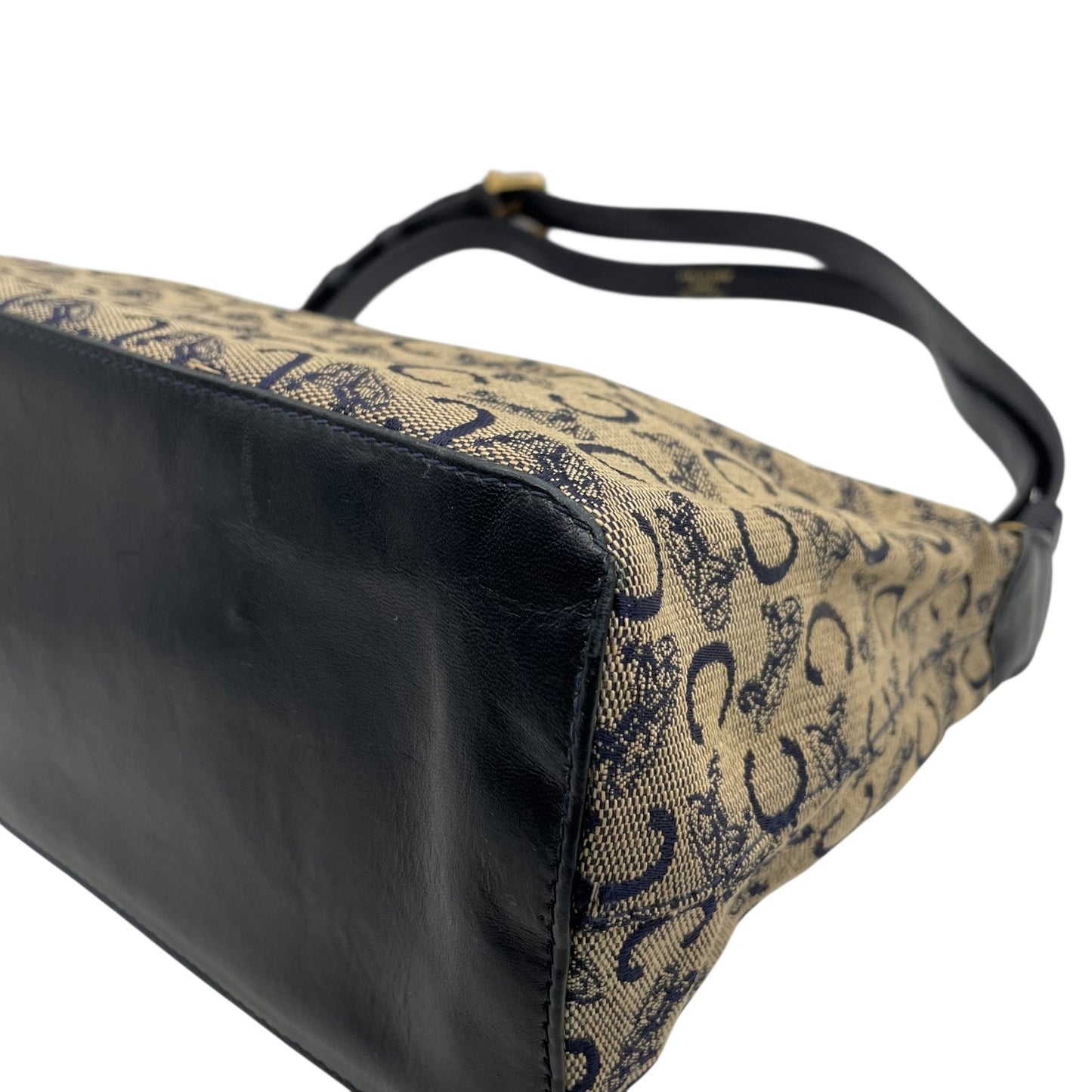 Authentic CELINE CMacadam Triomphe Canvas Leather Shoulder Bag Beige Black