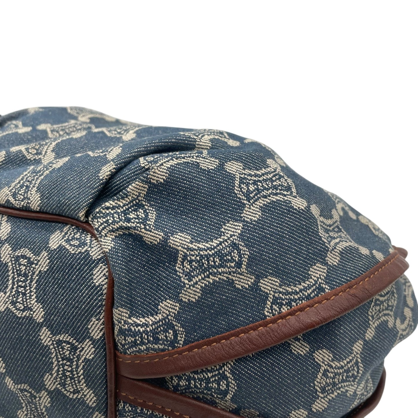 Authentic CELINE Pari Macadam Triomphe Denim Leather Handbag Brown Hardware