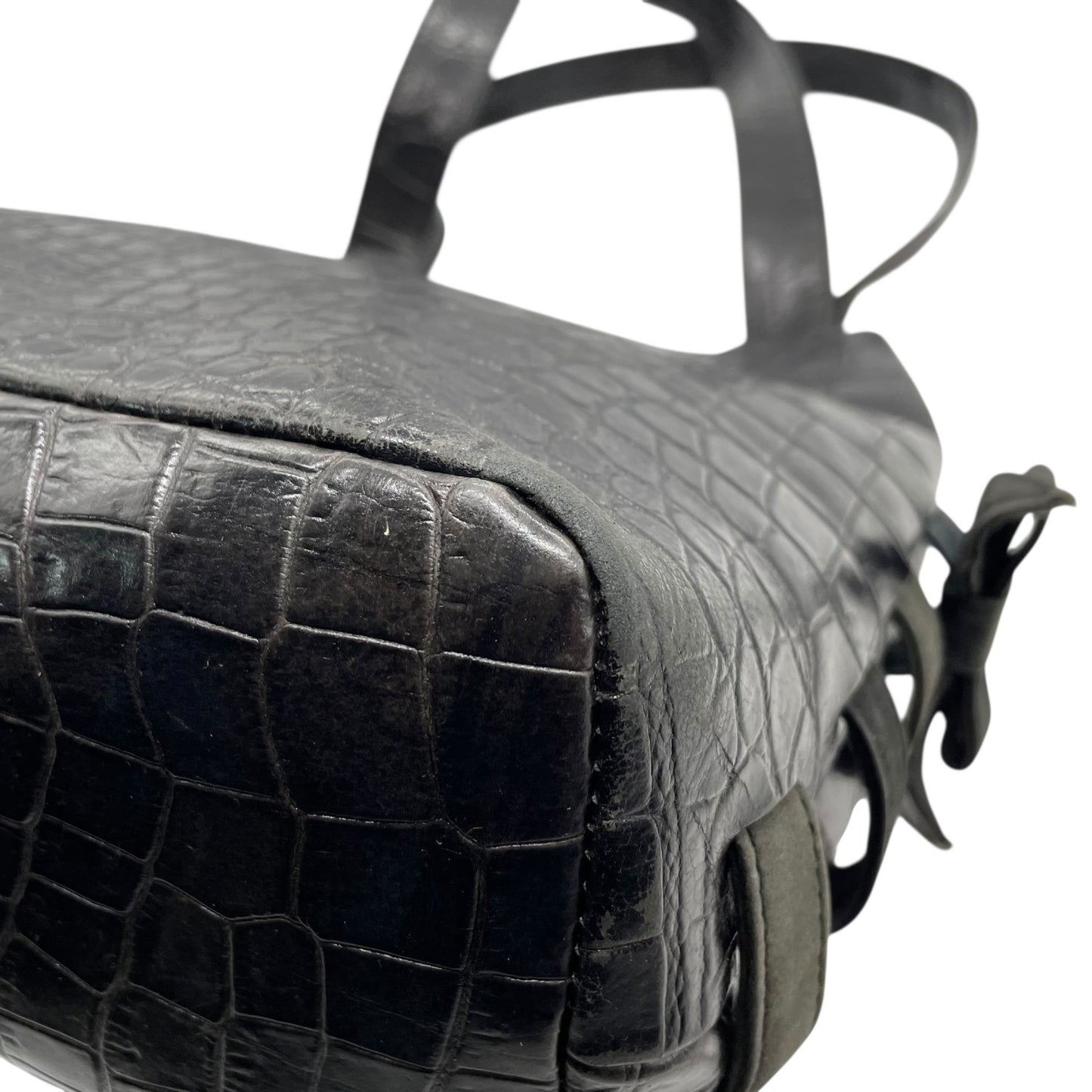 Authentic VERSACE Medusa Embossed Leather Tote Handbag Black Gold