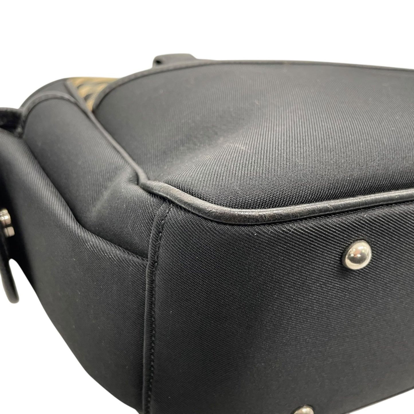 Authentic BURBERRY Check Nylon Leather Tote Bag Black A4 Size