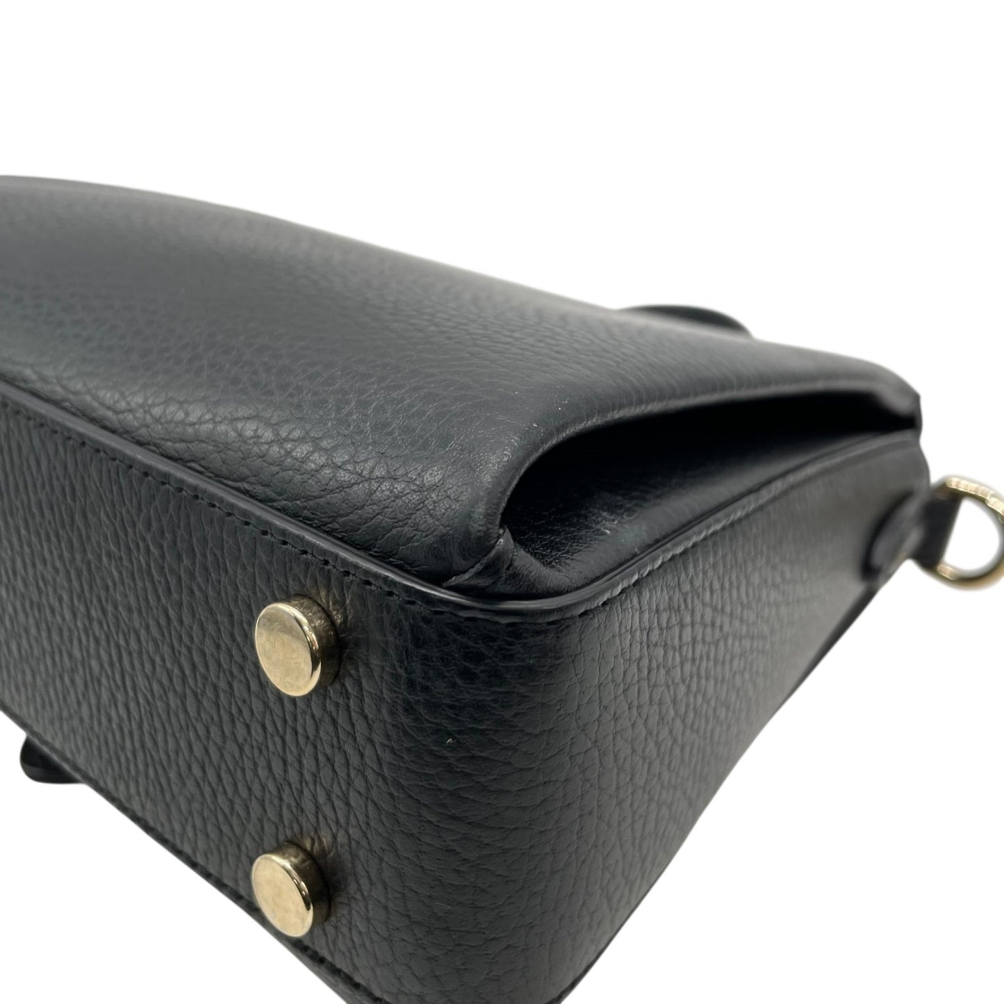 Authentic GUCCI Interlocking G 2Way Handbag Shoulder Bag Black Leather Gold