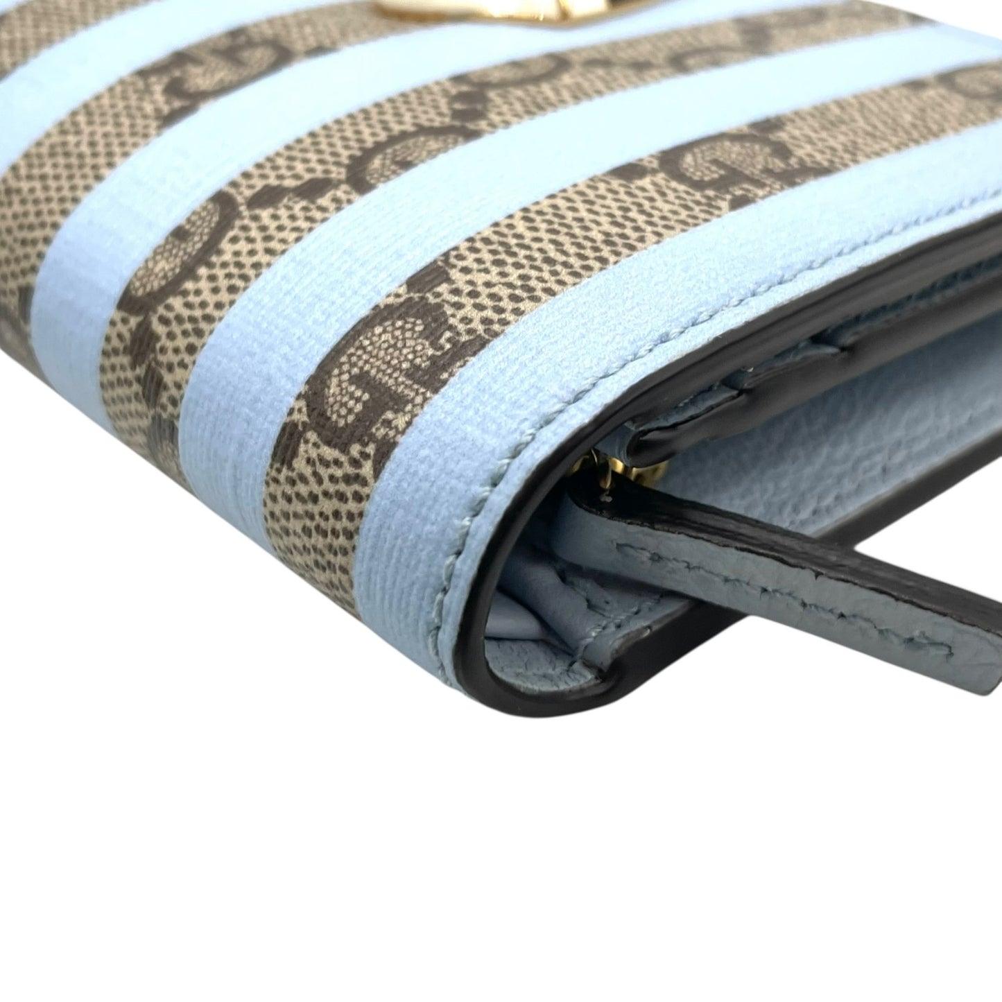 【新品同様】 GUCCI グッチ GGスプリーム アイスクリーム 二つ折り財布 コンパクトウォレット ベージュ×ライトブルー PVC レザー レディース 701489 M2