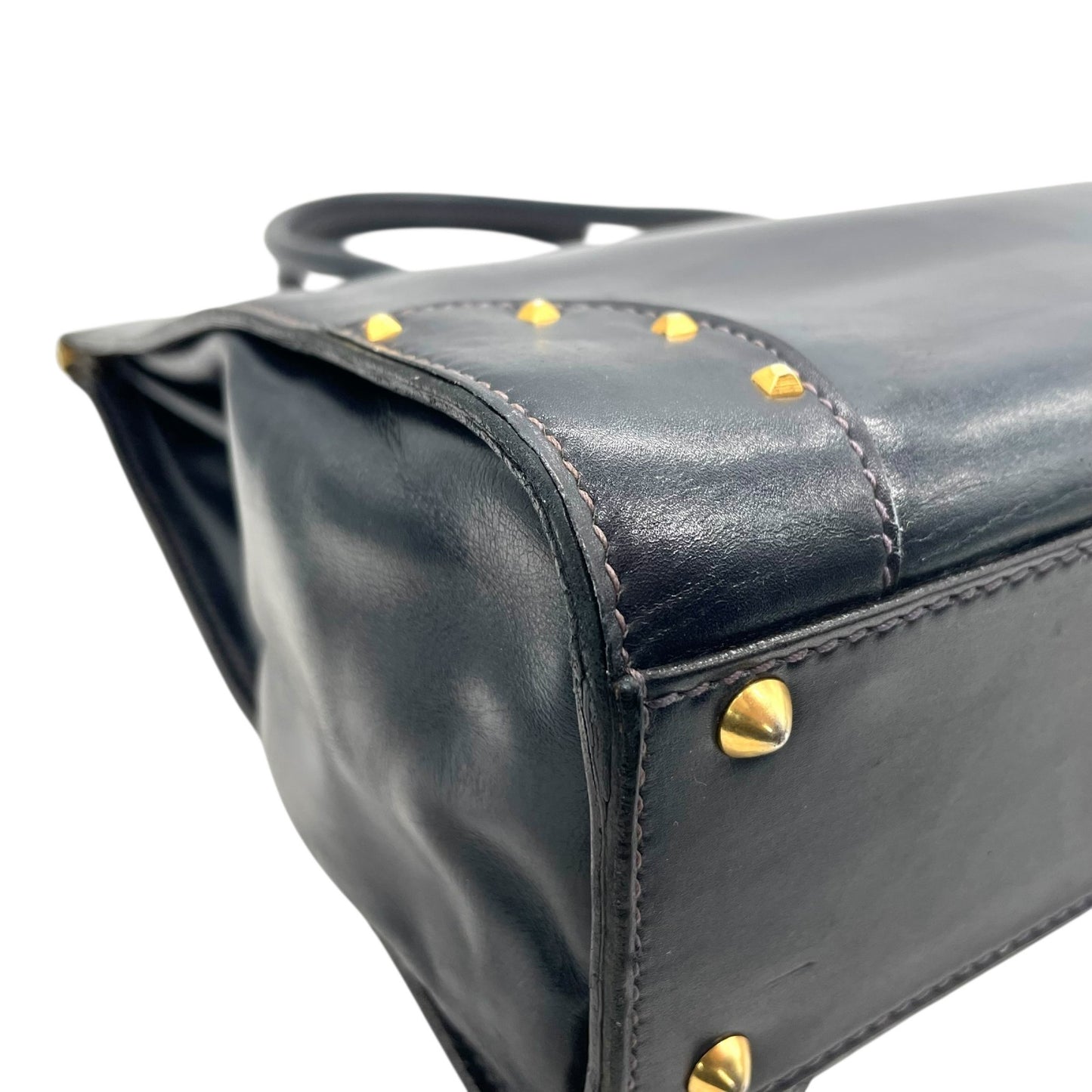 GUCCI グッチ ハンドバッグ トートバッグ ネイビー 紺色 レザー 本革 ゴールド金具 ヴィンテージ オールドグッチ 上品 高級感 通勤 通学 D1